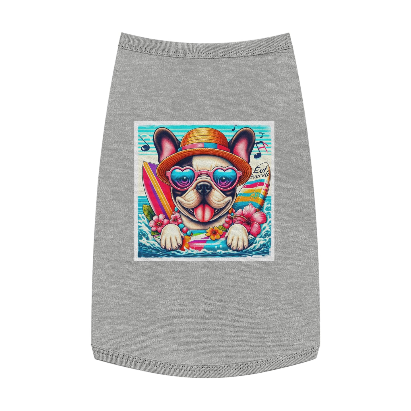 Pet Tank Top French Bulldog colorful surfing t shirt Pets Printify L Heather