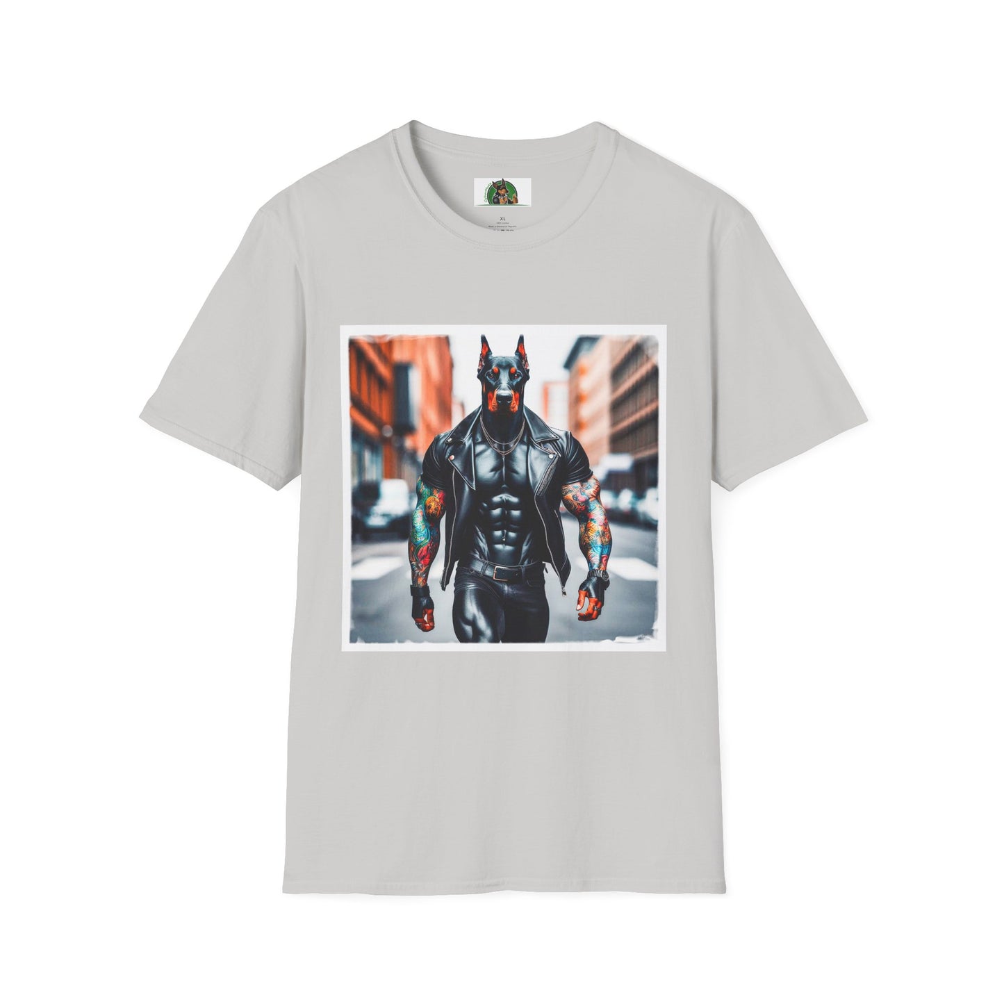 Doberman men in black t shirt T-Shirt Printify S Ice Grey