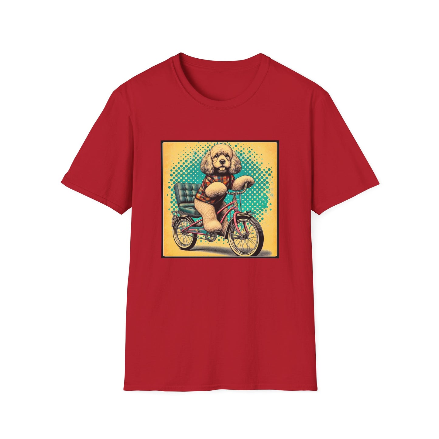 CockerPoo bike strolling t shirt T-Shirt Printify S Cherry Red