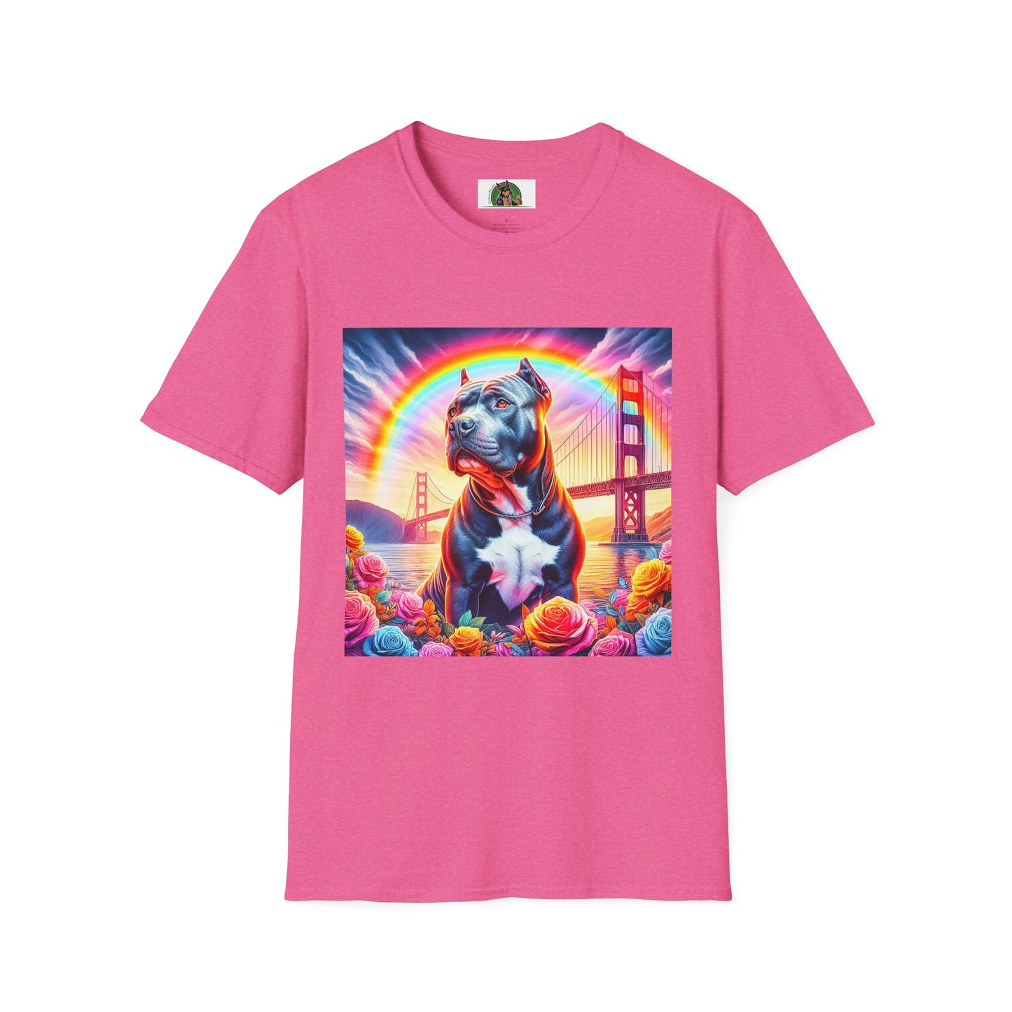 Pit Bull colorful bridge shirt T-Shirt Printify S Heather Heliconia