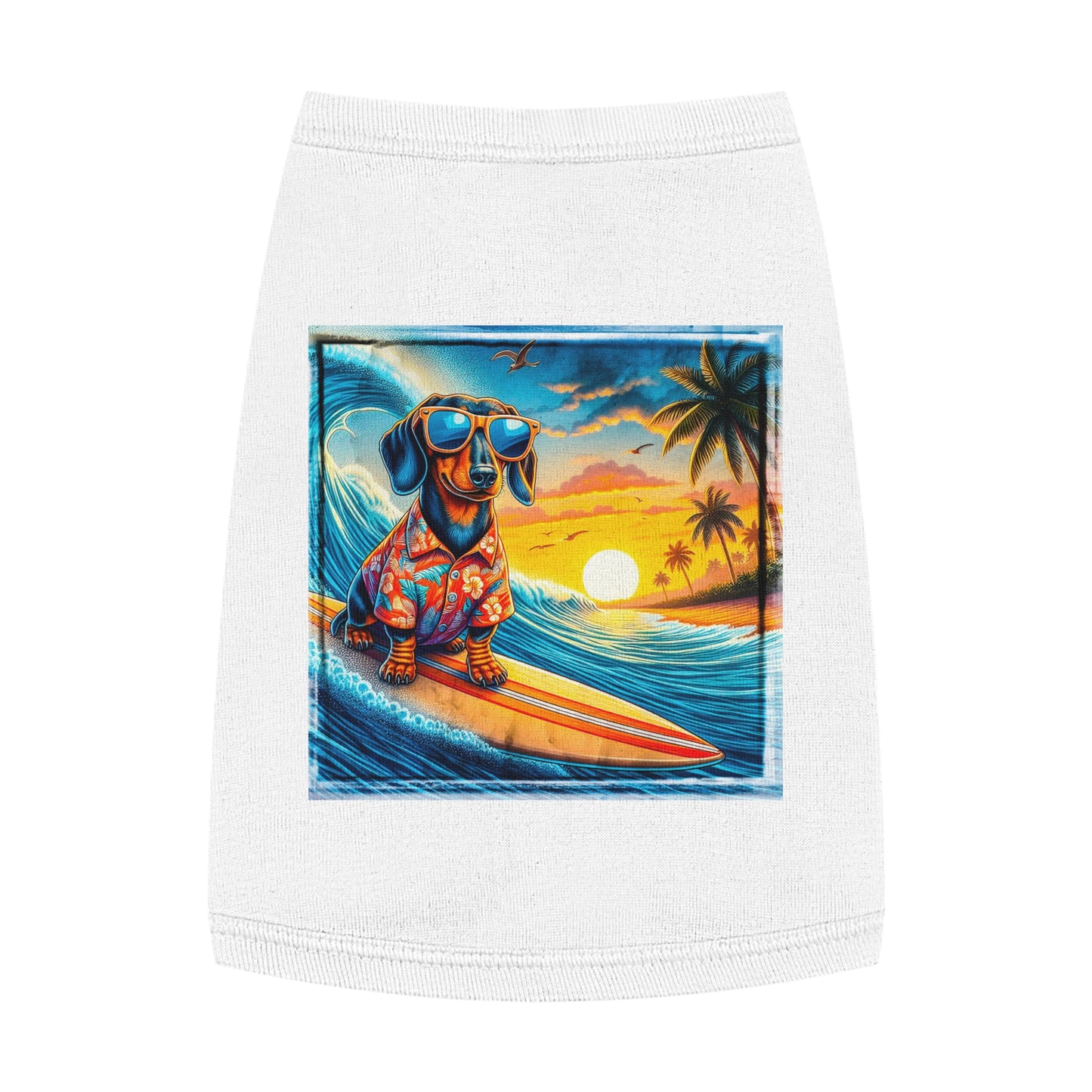 Pet Tank Top Dachshund Hawaiian surf t shirt Pets Printify