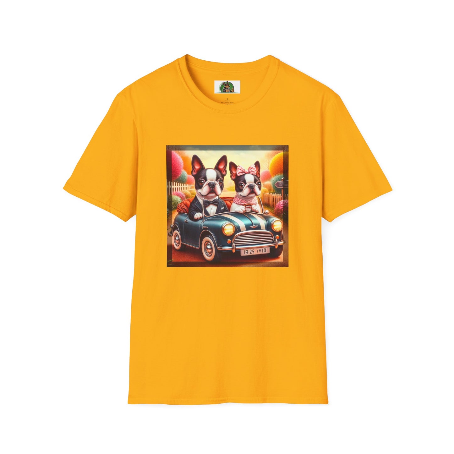 Wacky Boston Terrier Cute Dogs In Tiny Car Shirt T-Shirt Printify S Gold