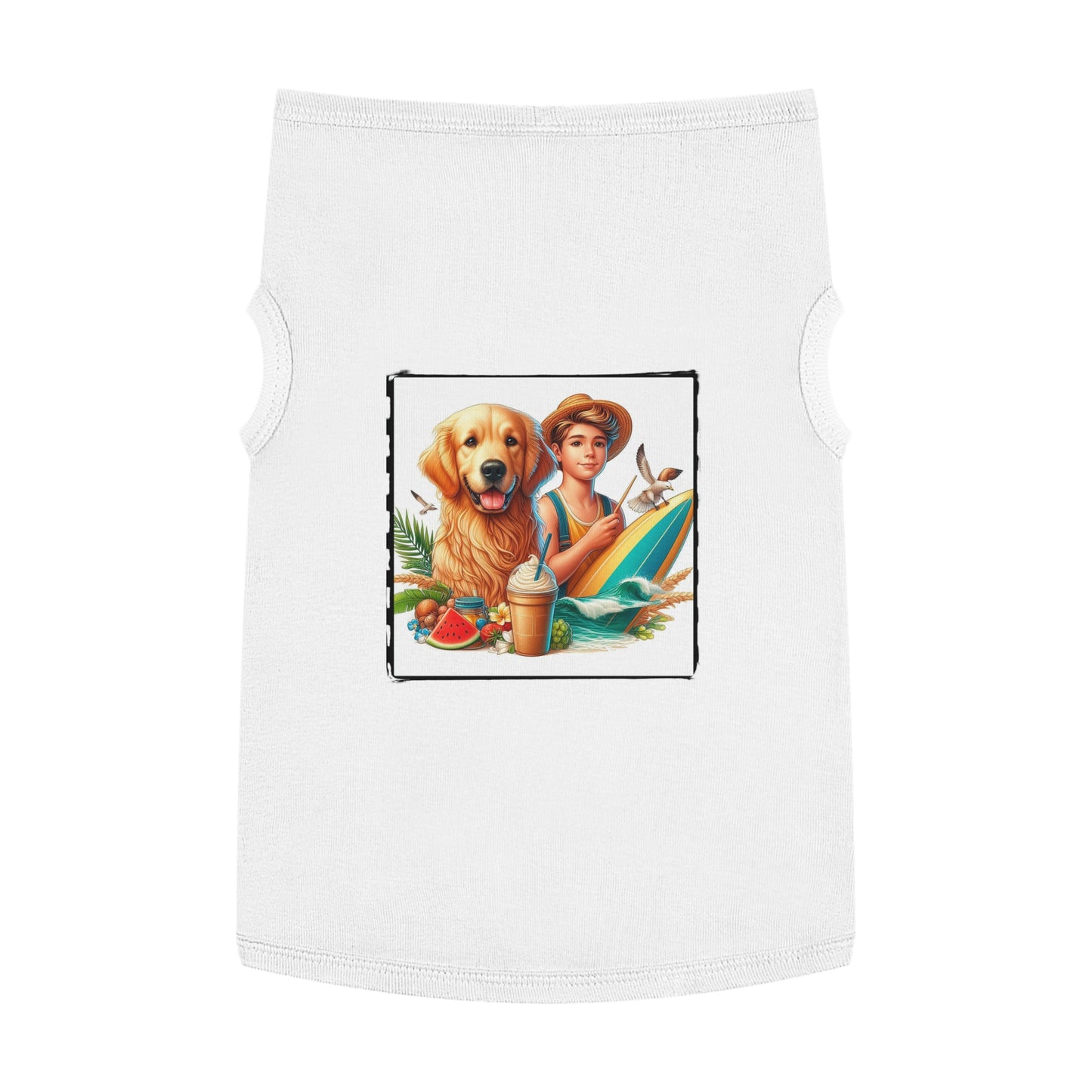 Golden Retriever pet tank top farmer boy Pets Printify XL White