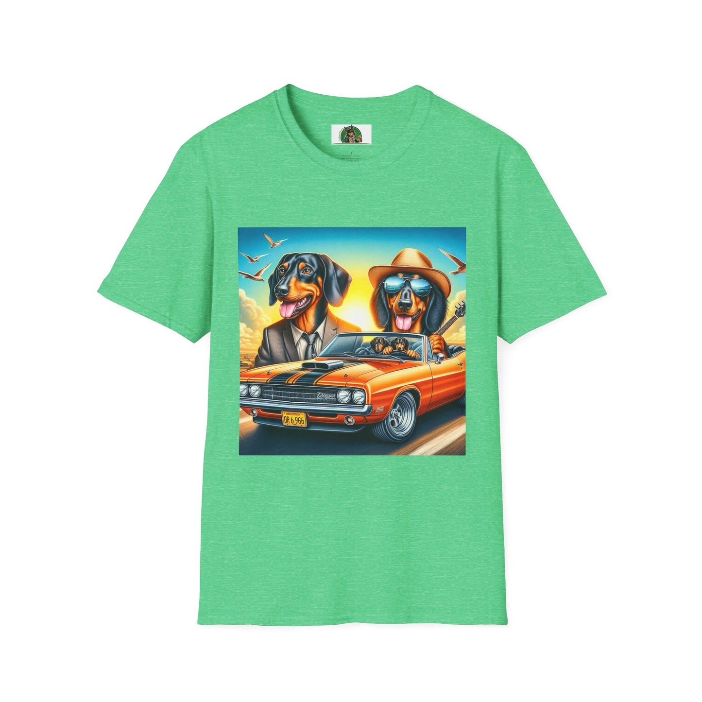 Dachshund car driving t shirt T-Shirt Printify Heather Irish Green S