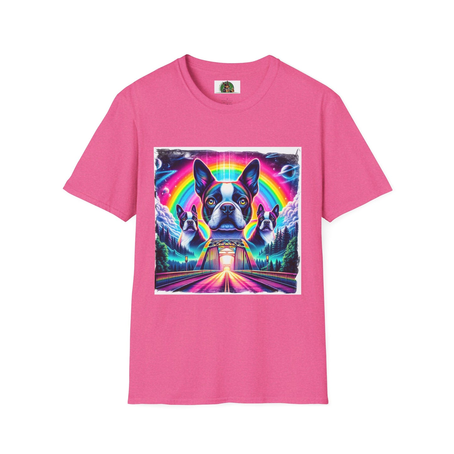 Boston Terriers Rainbow Bridge T-Shirt T-Shirt Printify S Heather Heliconia