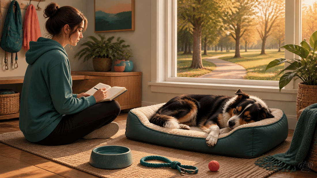 Dog resting comfortably after balanced exercise
