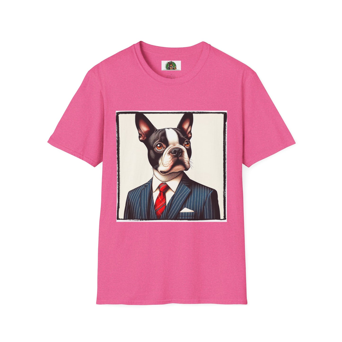 Boston Terrier Dog In Suit T-Shirt Printify S Heather Heliconia 