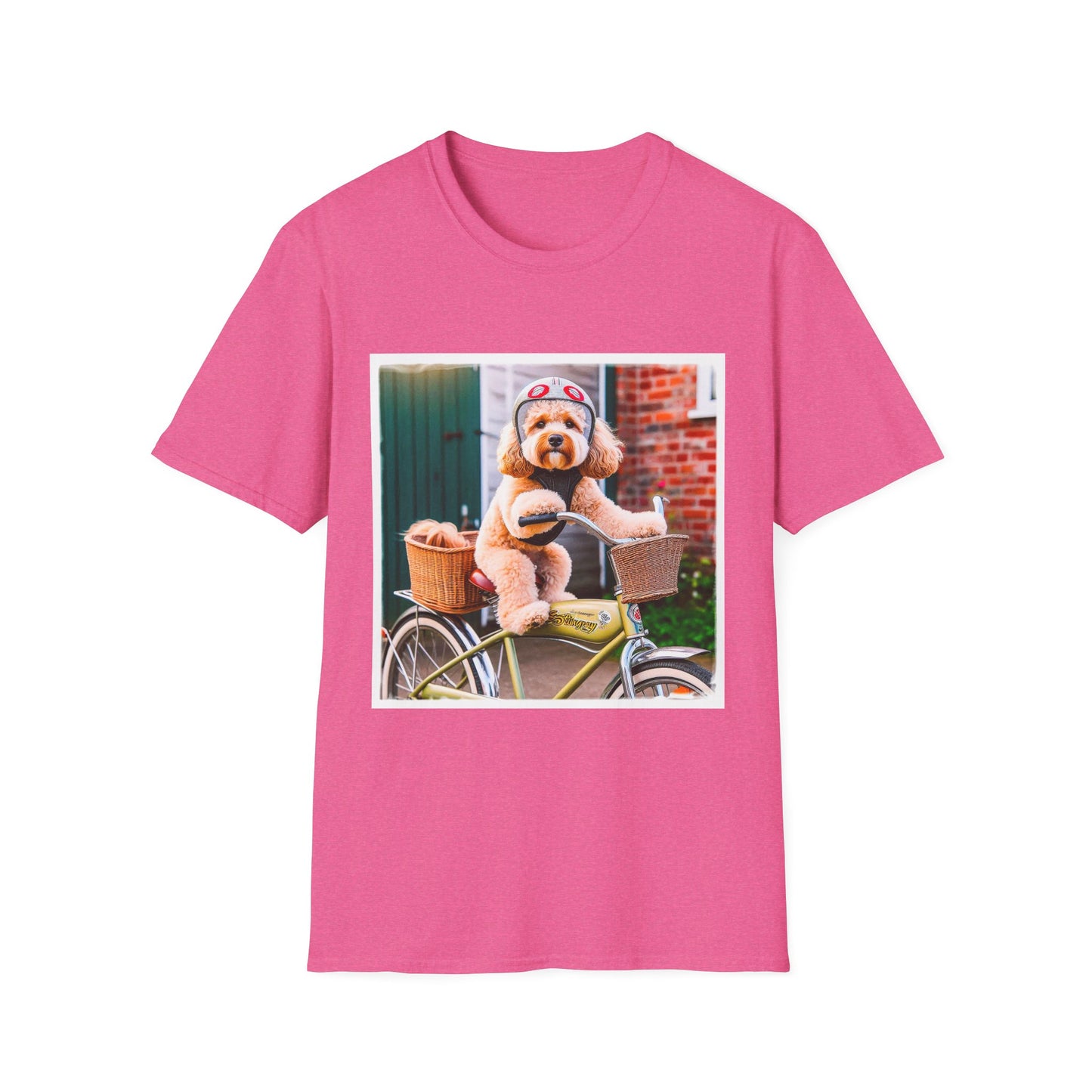 CockerPoo bike sitting t shirt T-Shirt Printify S Heather Heliconia