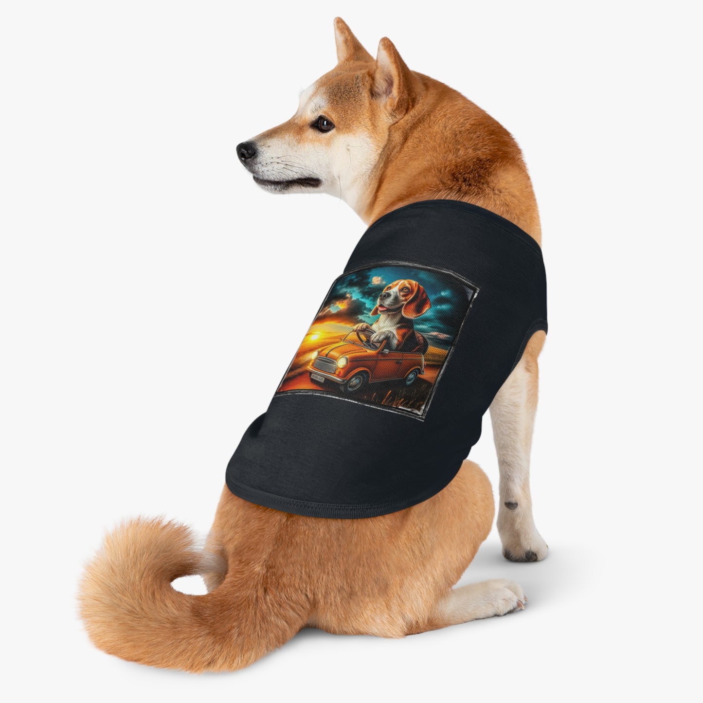 Pet Tank Top Wacky Beagle Dog Driving Tiny Car Pets Printify   