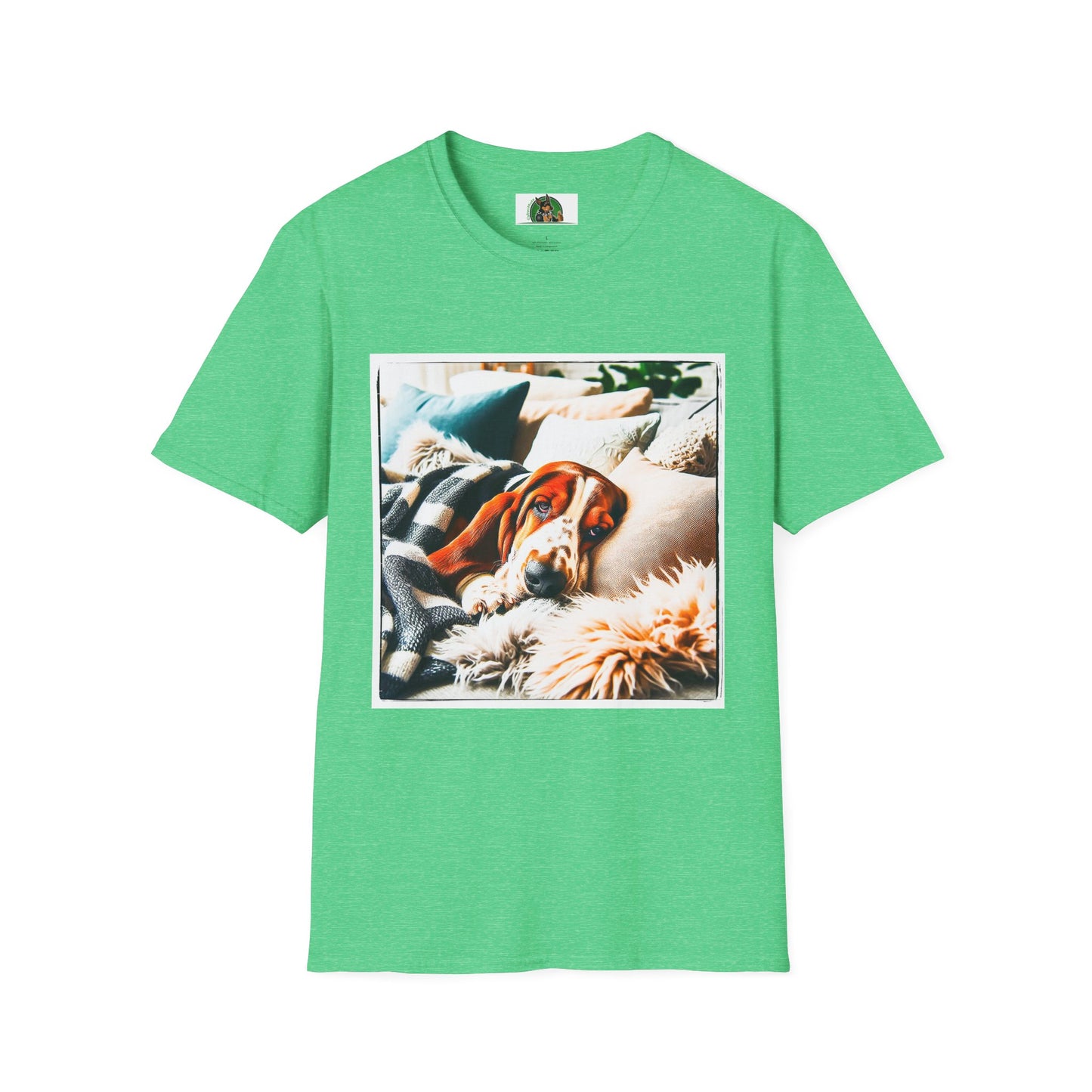 Basset Hound Sleeping In Comfy Blanket T-Shirt Printify S Heather Irish Green