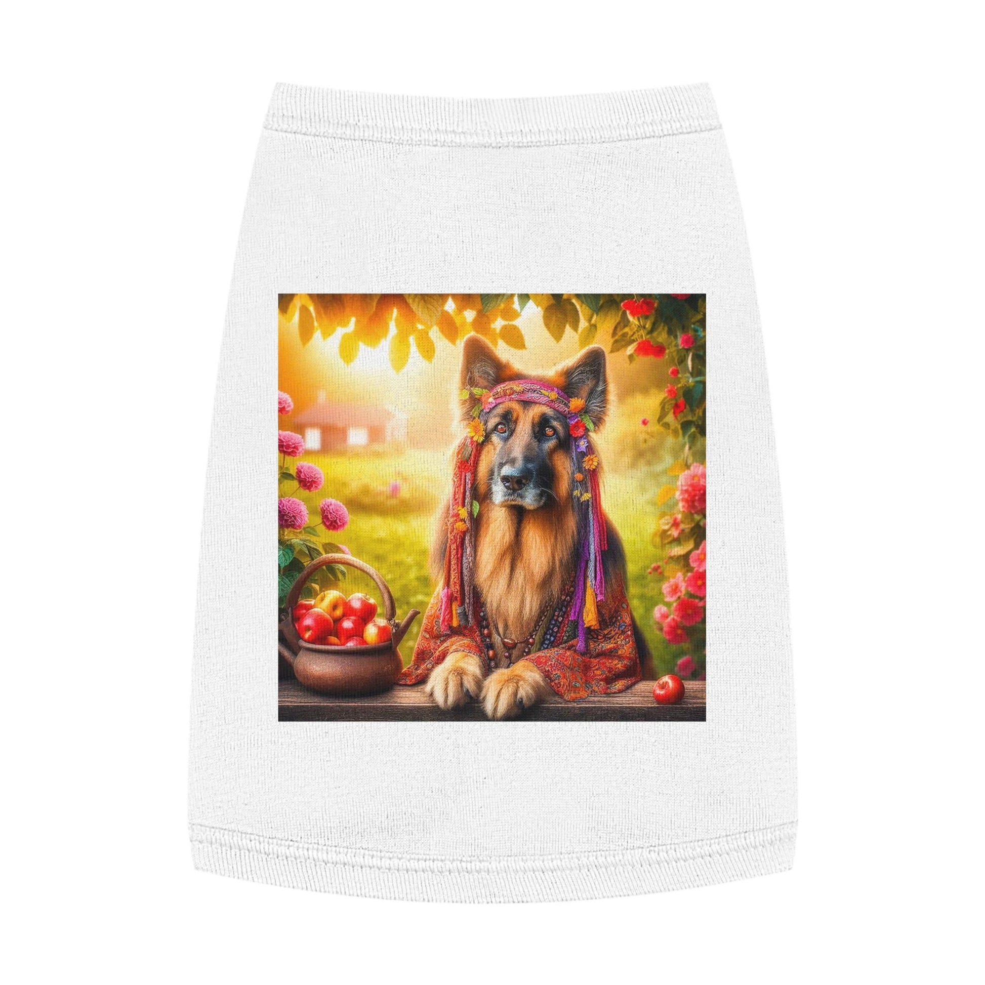 German Shepherd Hippie Vibe Pet Tank Top Pets Printify M White