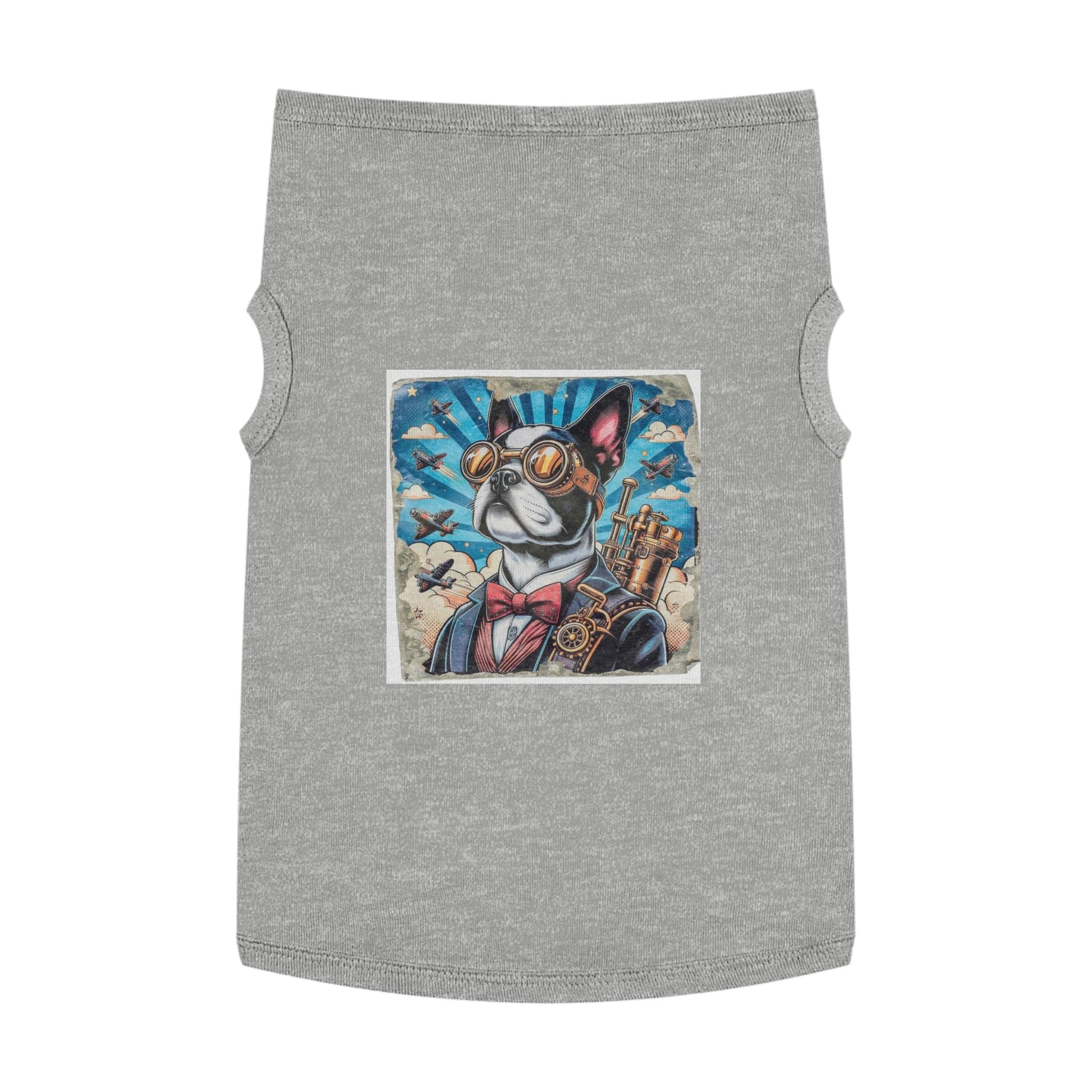 Boston Terrier Steampunk Tank Top For Dogs Cute American Gentleman Look Shirt Apparel Pets Printify XL Heather