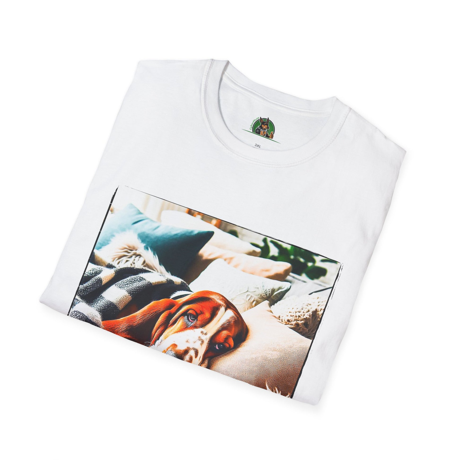 Basset Hound Sleeping In Comfy Blanket T-Shirt Printify