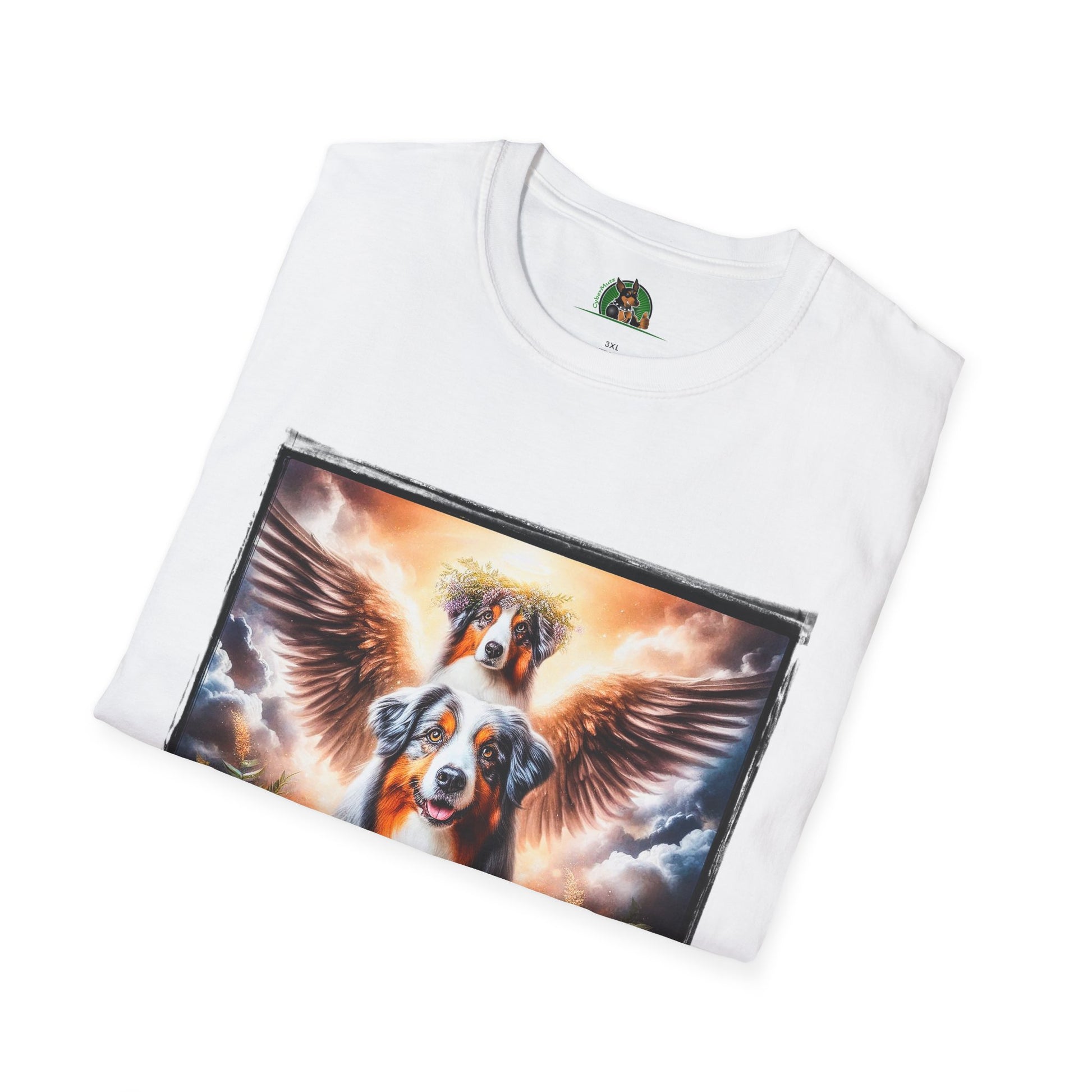 Australian Shepherd Angel Wings And Flowers T-Shirt Printify