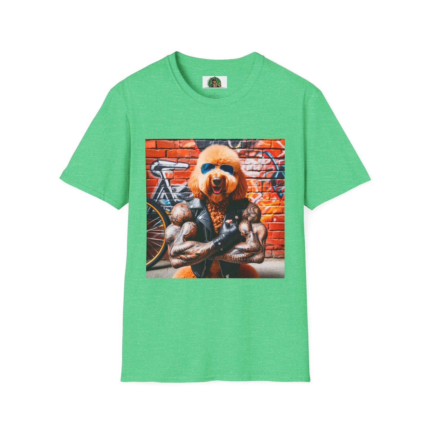 Golden Doodle tough guy muscles t shirt T-Shirt Printify S Heather Irish Green