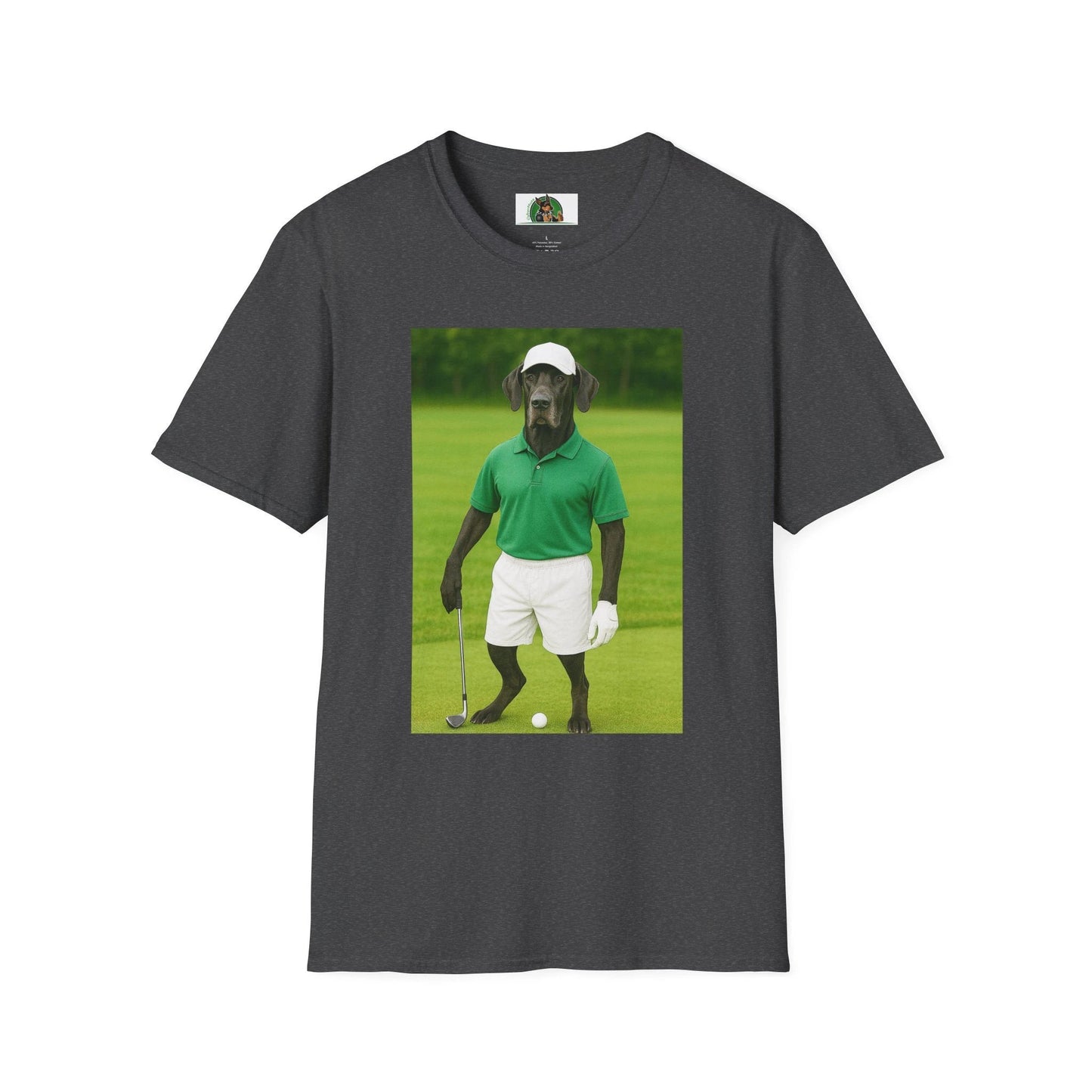 Great Dane Golf T-Shirt — Playing Golf Sports Dog Tee T-Shirt Printify Dark Heather S