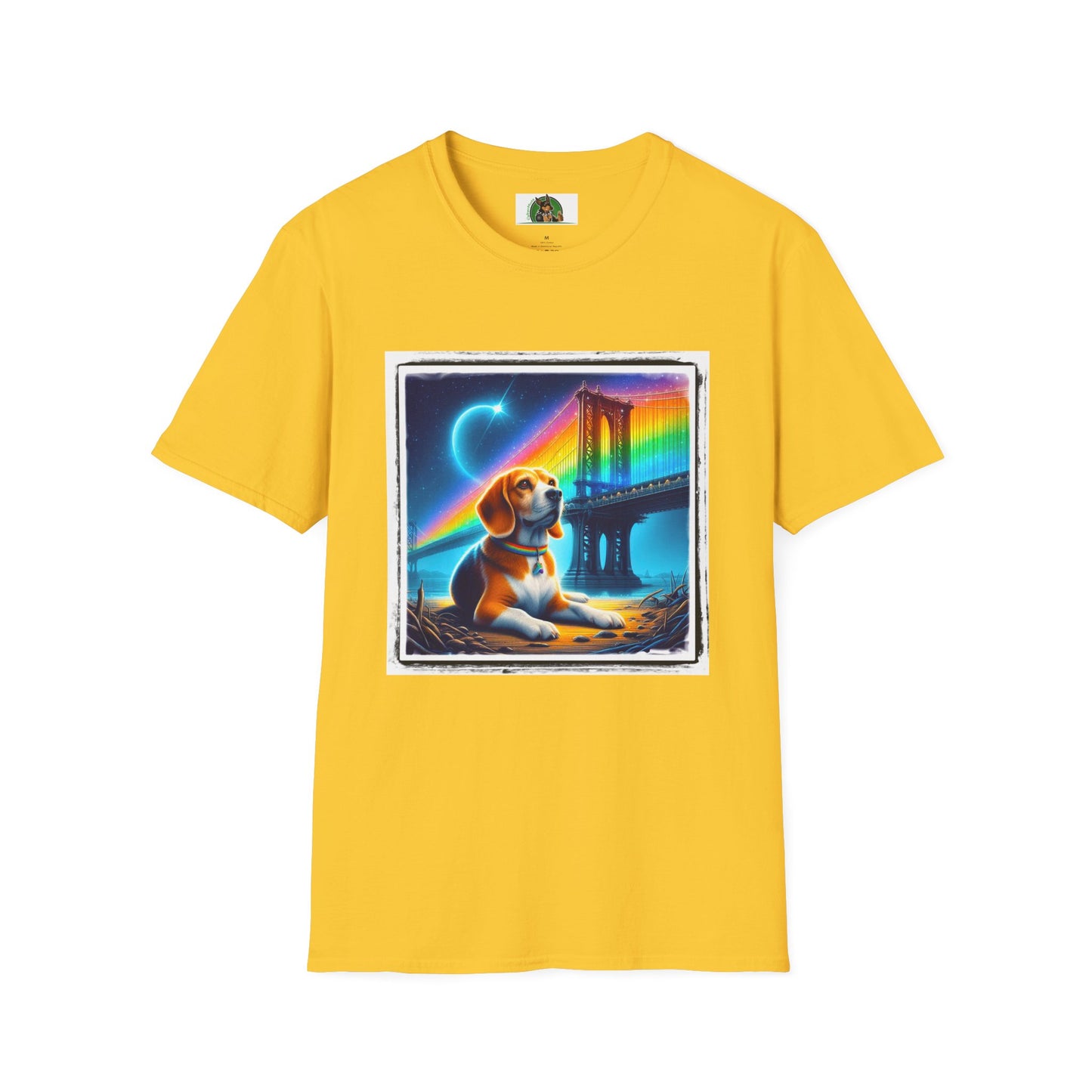 Beagle Sitting Under Rainbow Bridge T-Shirt Printify S Daisy 