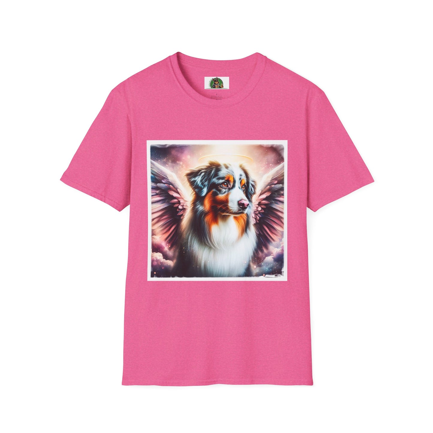 Australian Shepherd Pink Angel Wings T-Shirt Printify S Heather Heliconia 