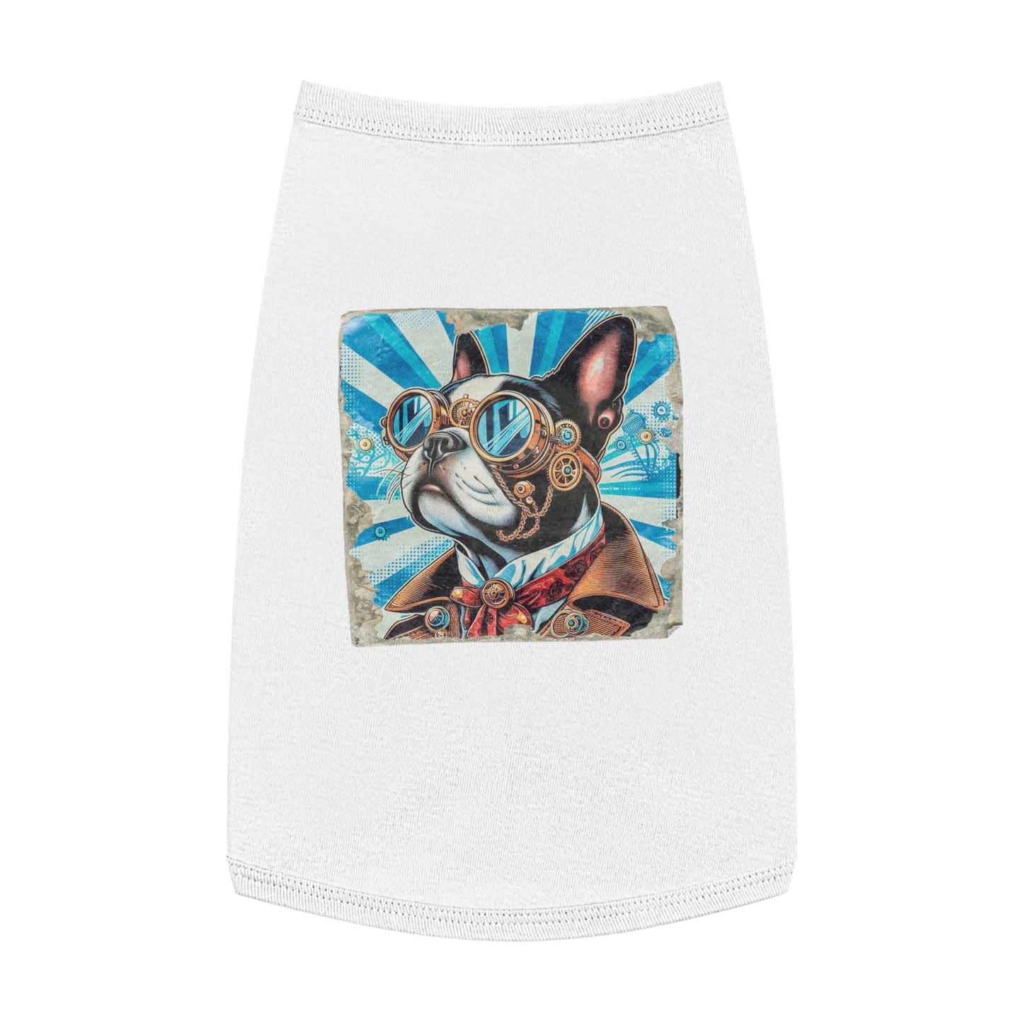 Pet Tank Top Boston Terrier Blue Steampunk Pets Printify L White 