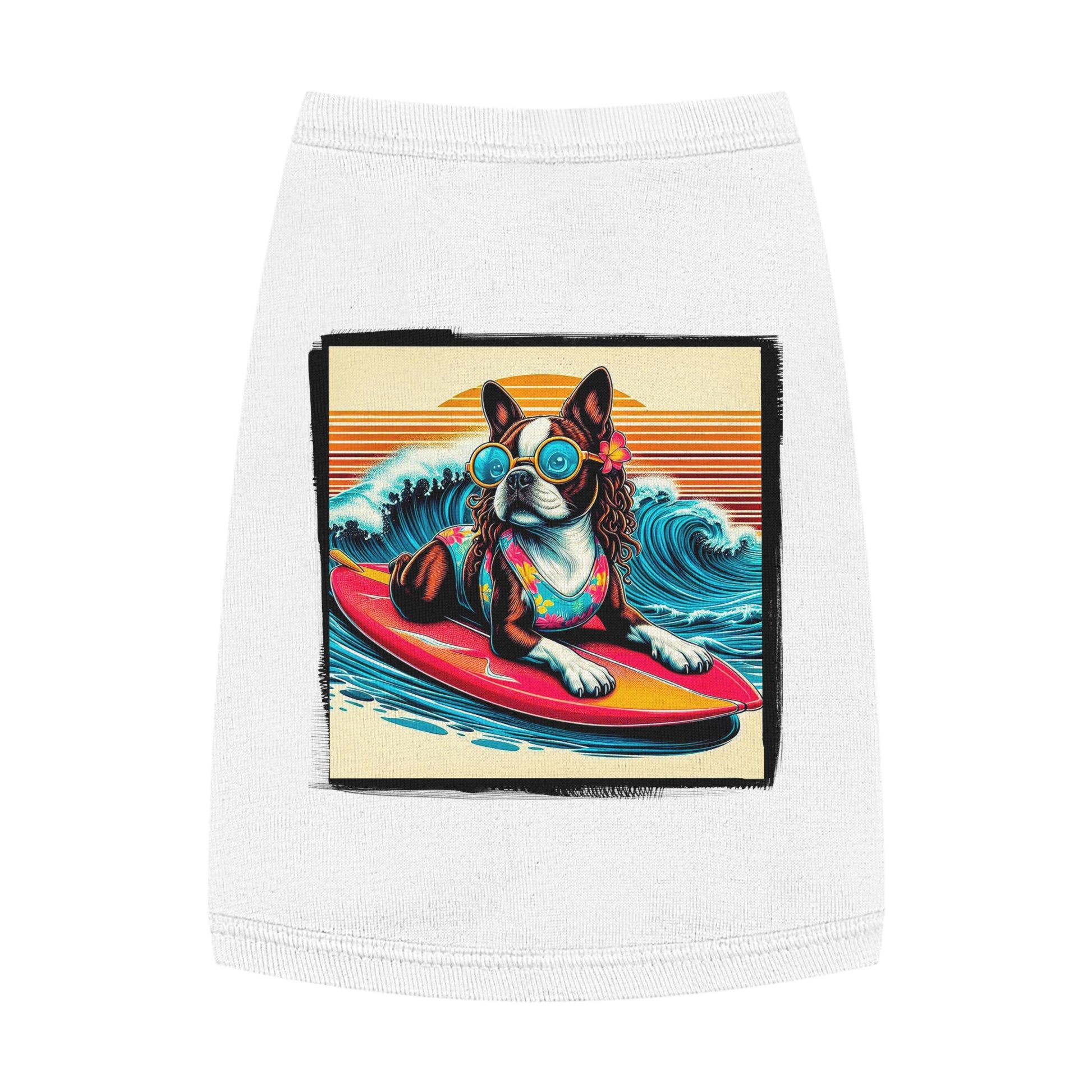 Pet Tank Top Boston Terrier Girl Dog On Surf Board Pets Printify   