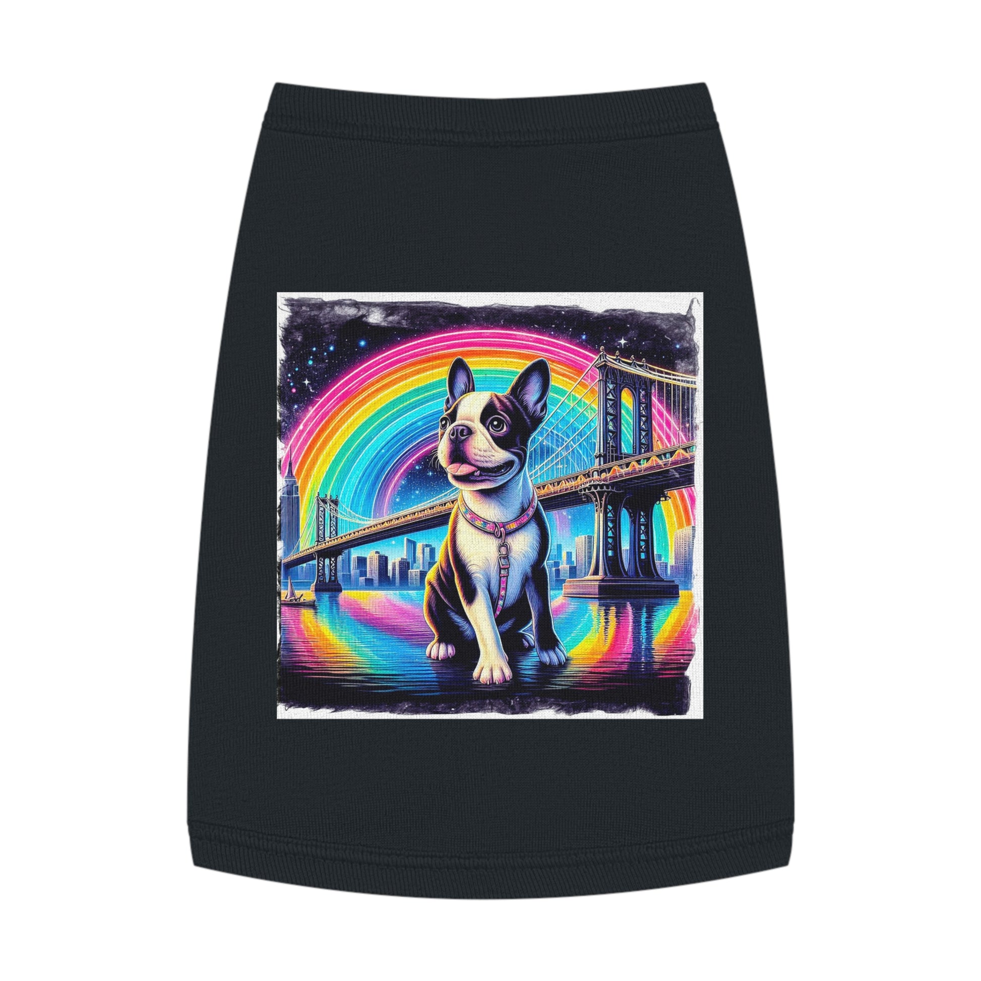 Pet Tank Top Boston Terrier Dog Sitting By Rainbow Bridge Pets Printify M Black 