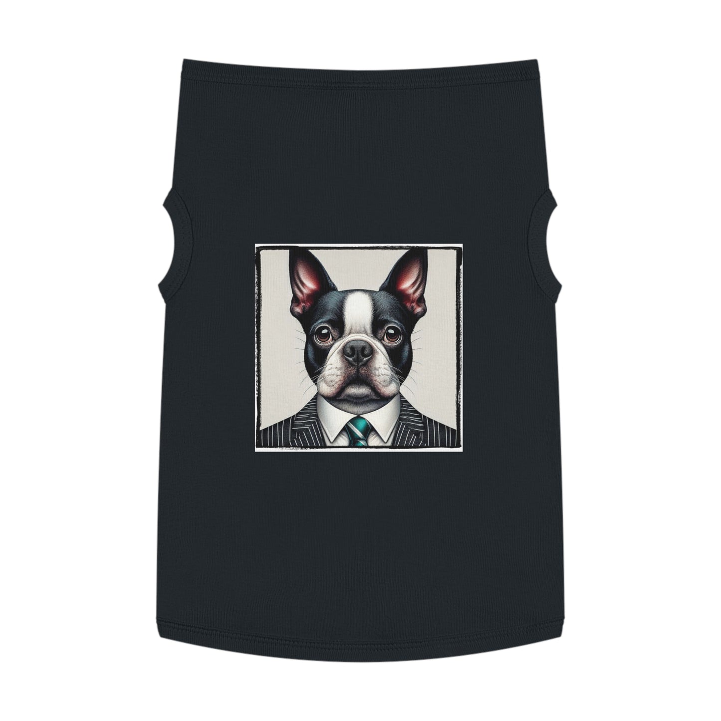 Pet Tank Top Boston Terrier Dog In Pinstripe Suit Pets Printify XL Black 