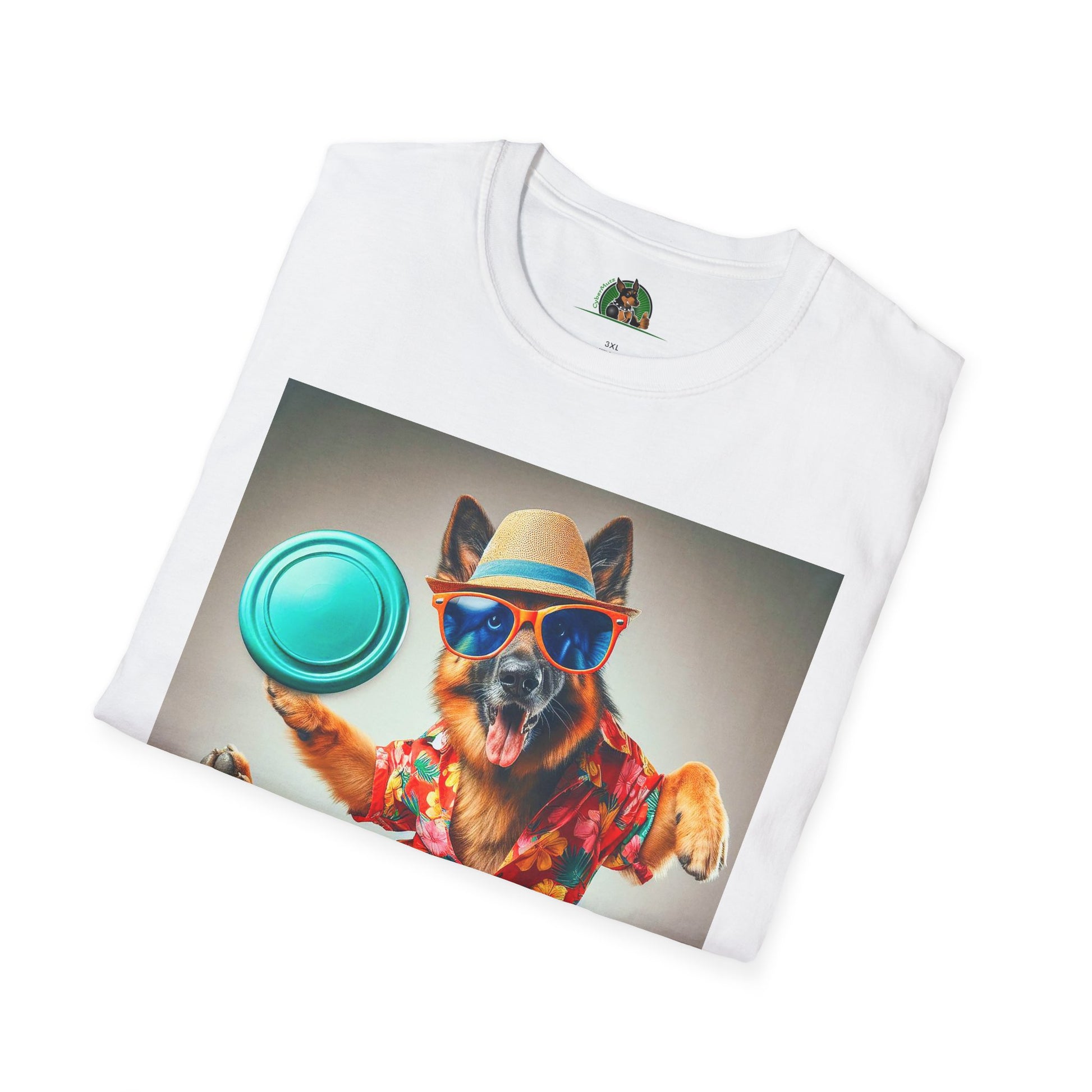 German Shepherd frisbee flying shirt T-Shirt Printify