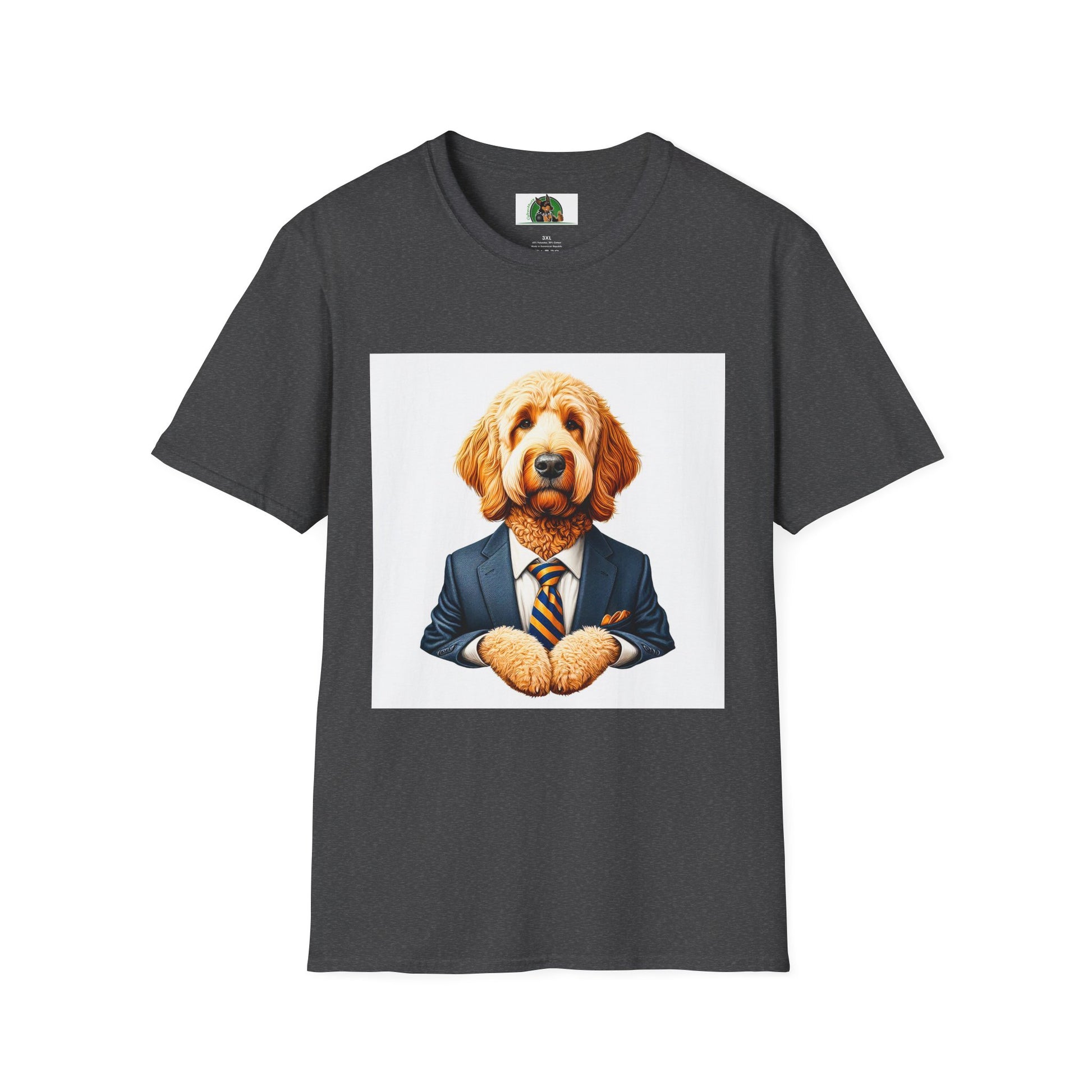 Golden Doodle sitting businessman T-Shirt Printify XS Dark Heather