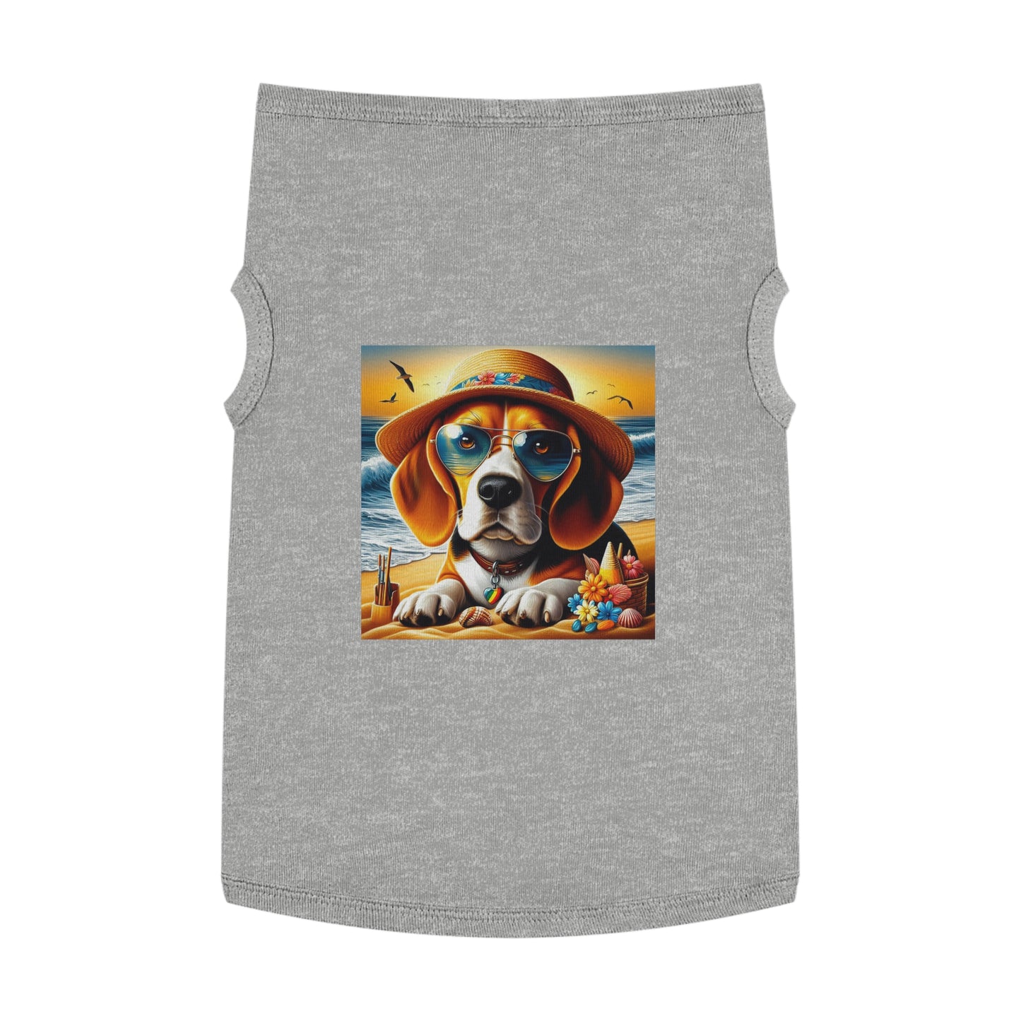 Pet Tank Top Beagle At Beach In Hat Pets Printify XL Heather 