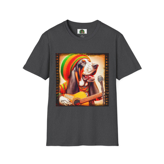 Basset Hound Playing Guitar Singing T-Shirt Printify XS Dark Heather