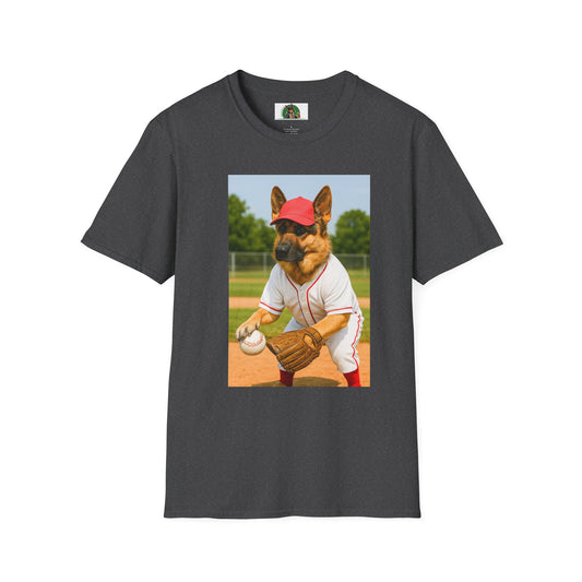 German Shepherd Playing Baseball T-Shirt — Sports Dog Tee T-Shirt Printify Dark Heather XS