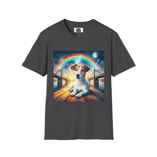 Jack Russell Moonlit Rainbow Bridge T-Shirt Printify S Dark Heather