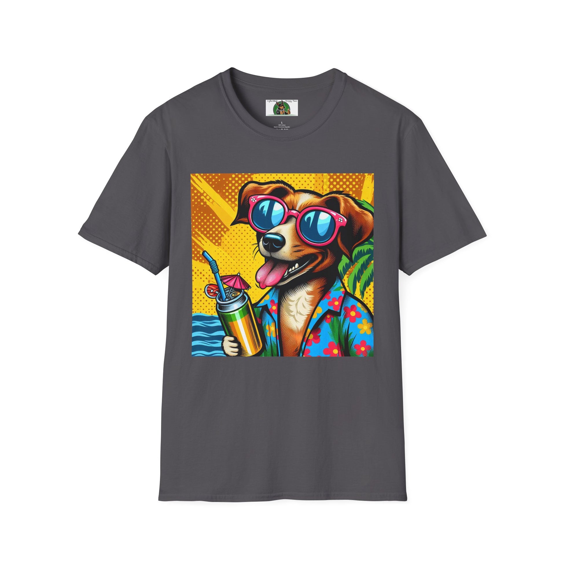 Wacky Surfer Dog T-Shirt Printify Charcoal S 