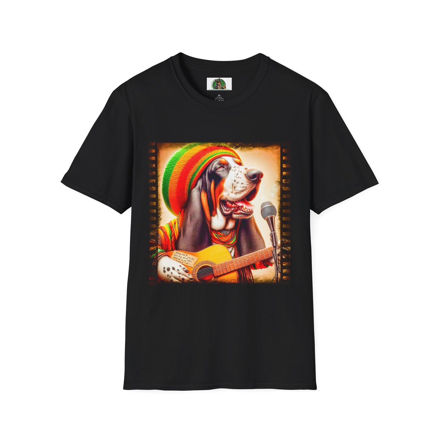 Basset Hound Playing Guitar Singing T-Shirt Printify XS Black
