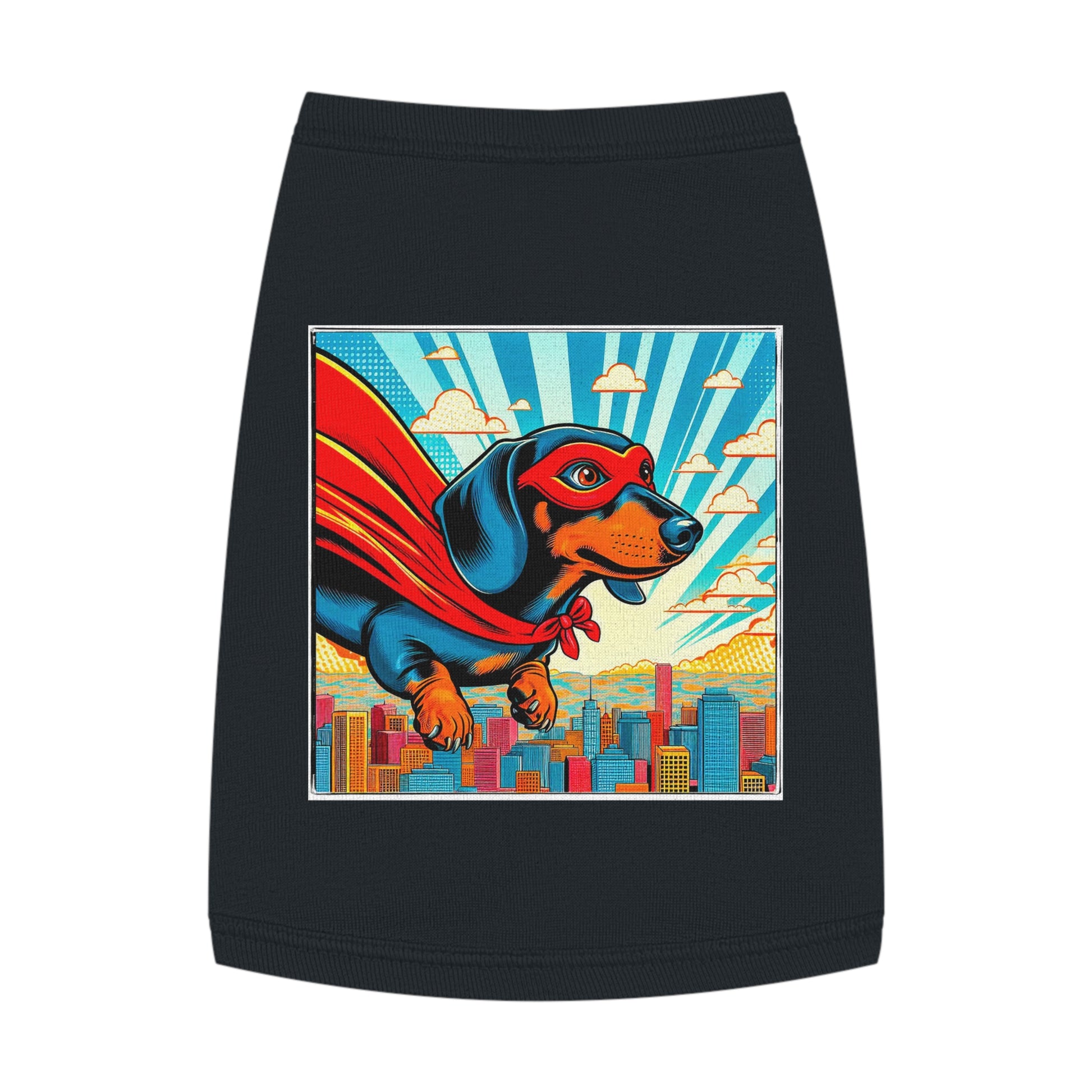 Pet Tank Top Dachshund flying superhero t shirt Pets Printify M Black