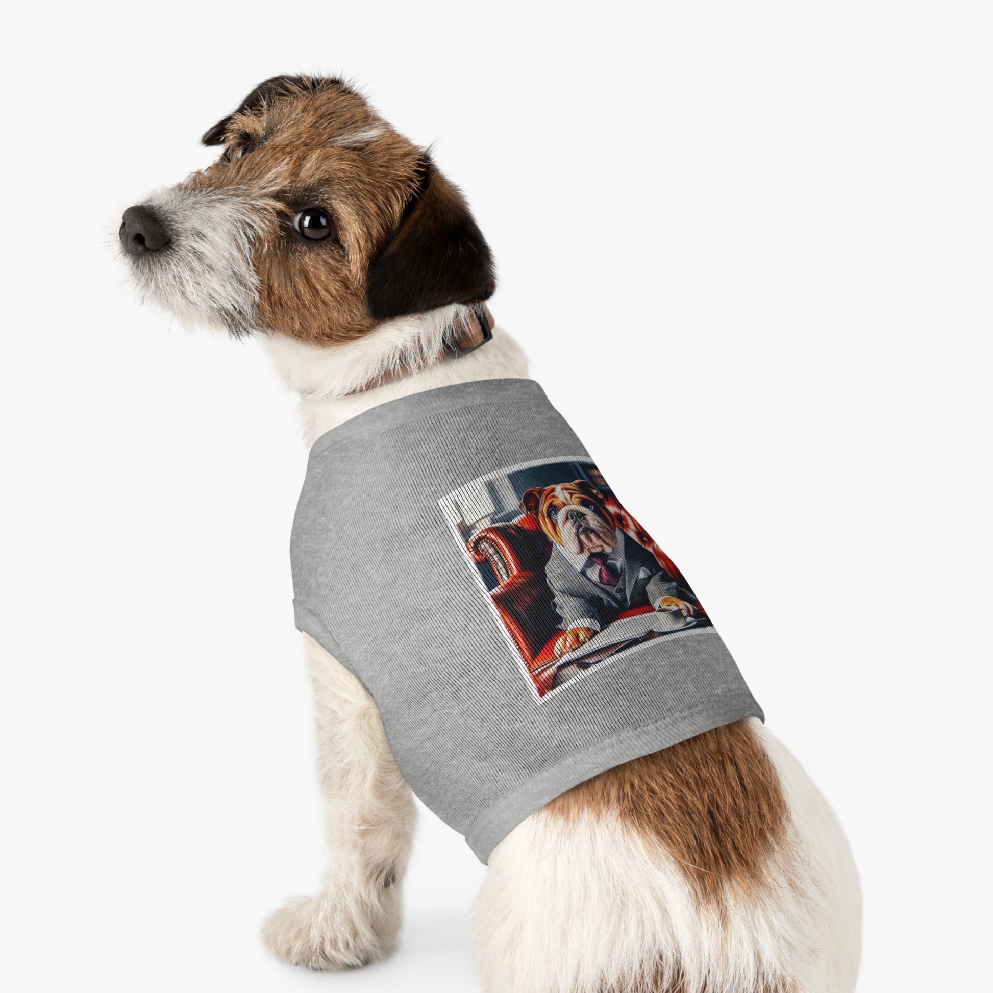 Pet Tank Top Bulldog sitting business man t shirt Pets Printify