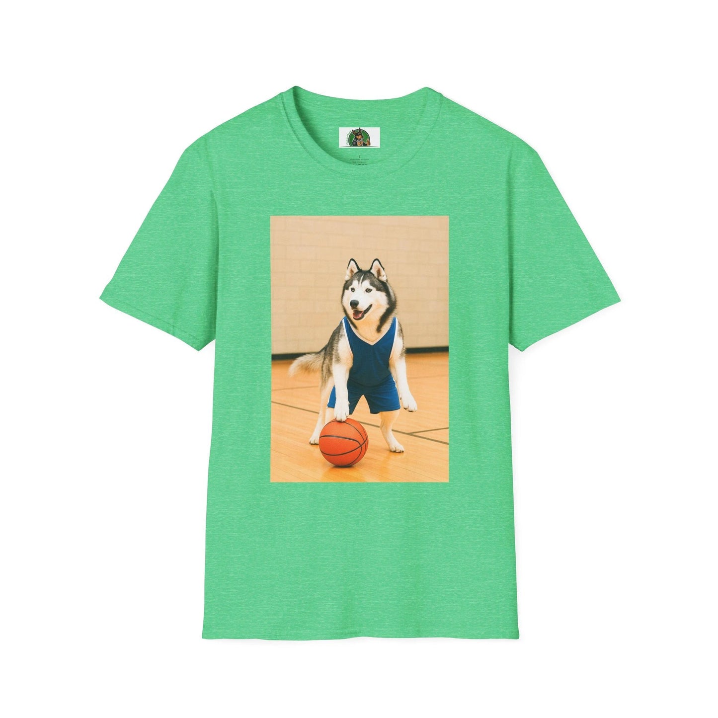Husky Basketball T-Shirt — Sports Dog Tee T-Shirt Printify Heather Irish Green S