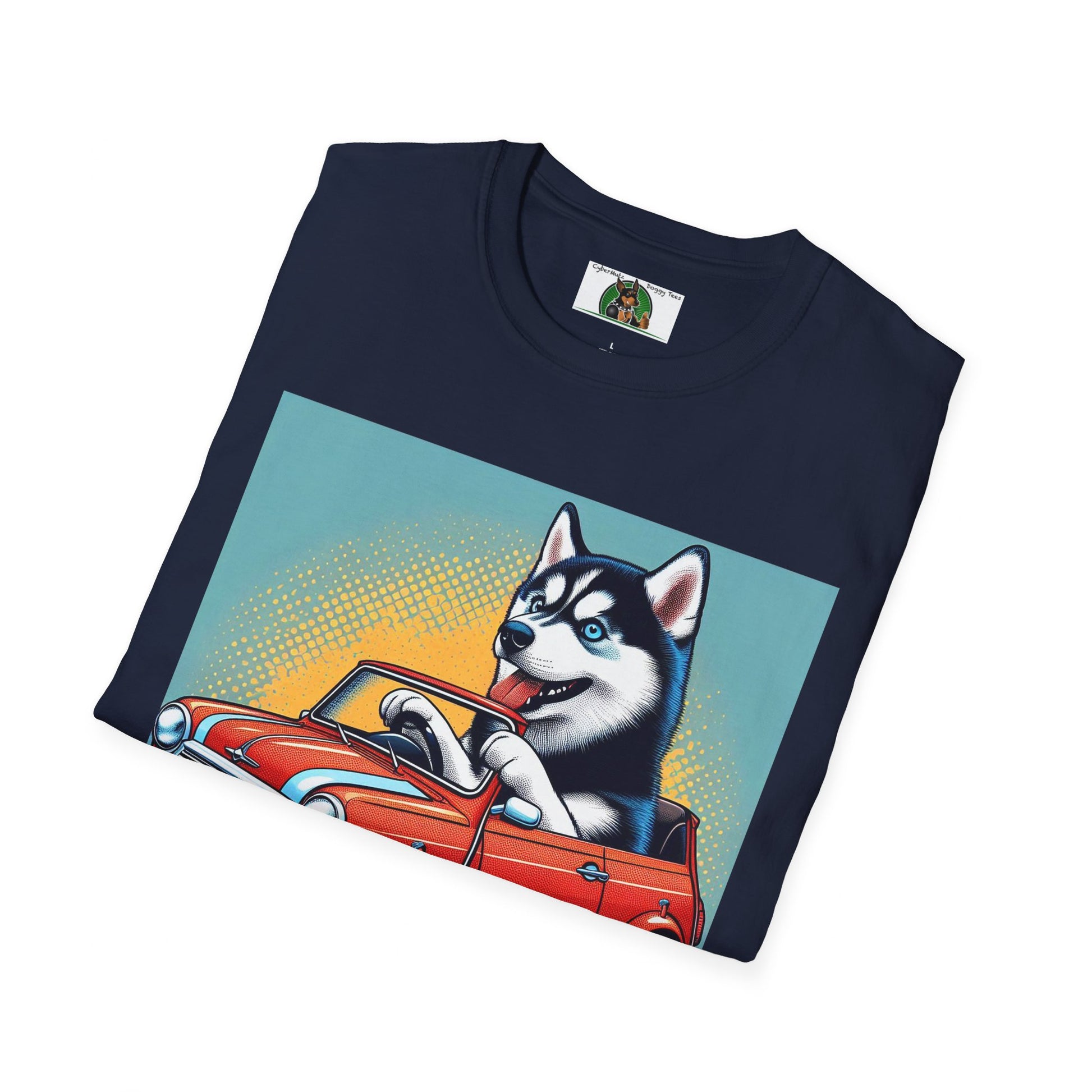 Husky in a Wacky Little Car T-Shirt Printify   