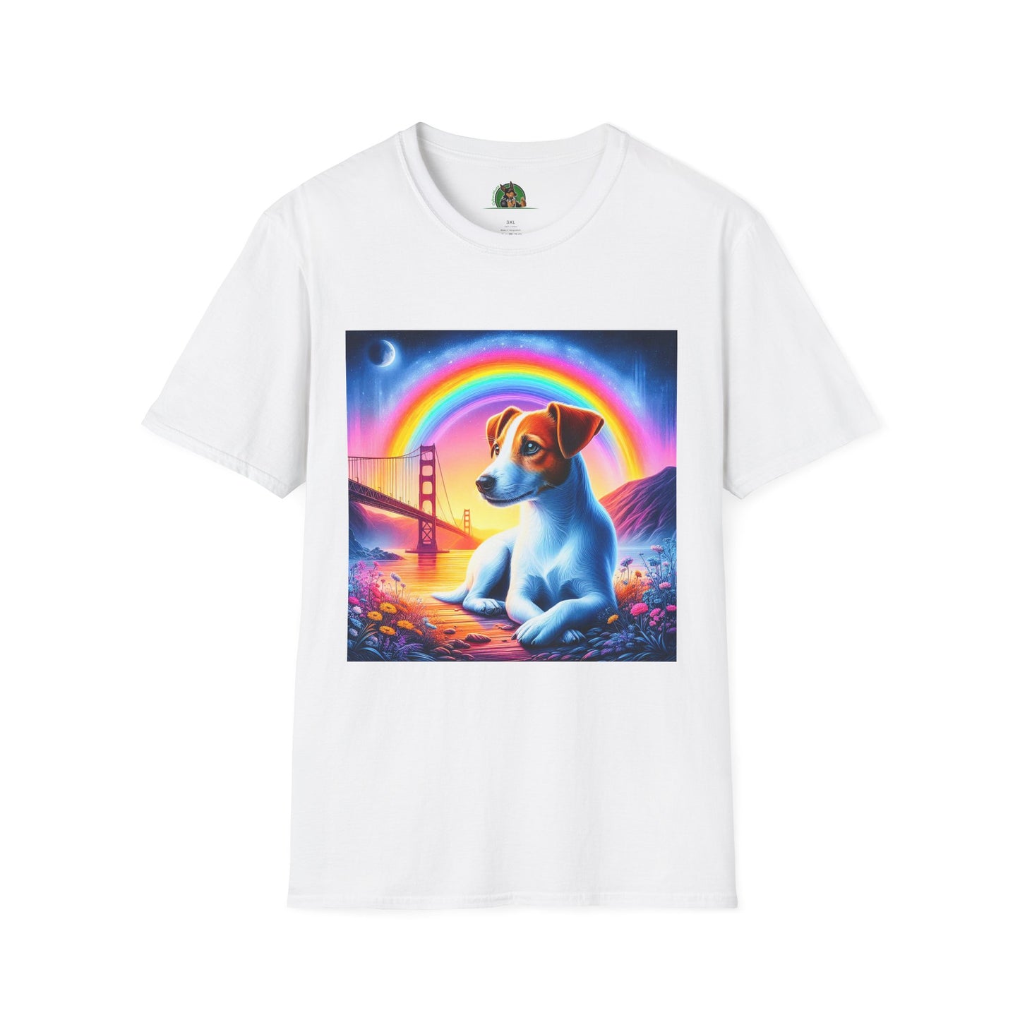 Jack Russell Rainbow Bridge Moonlit Mountain T-Shirt Printify S White