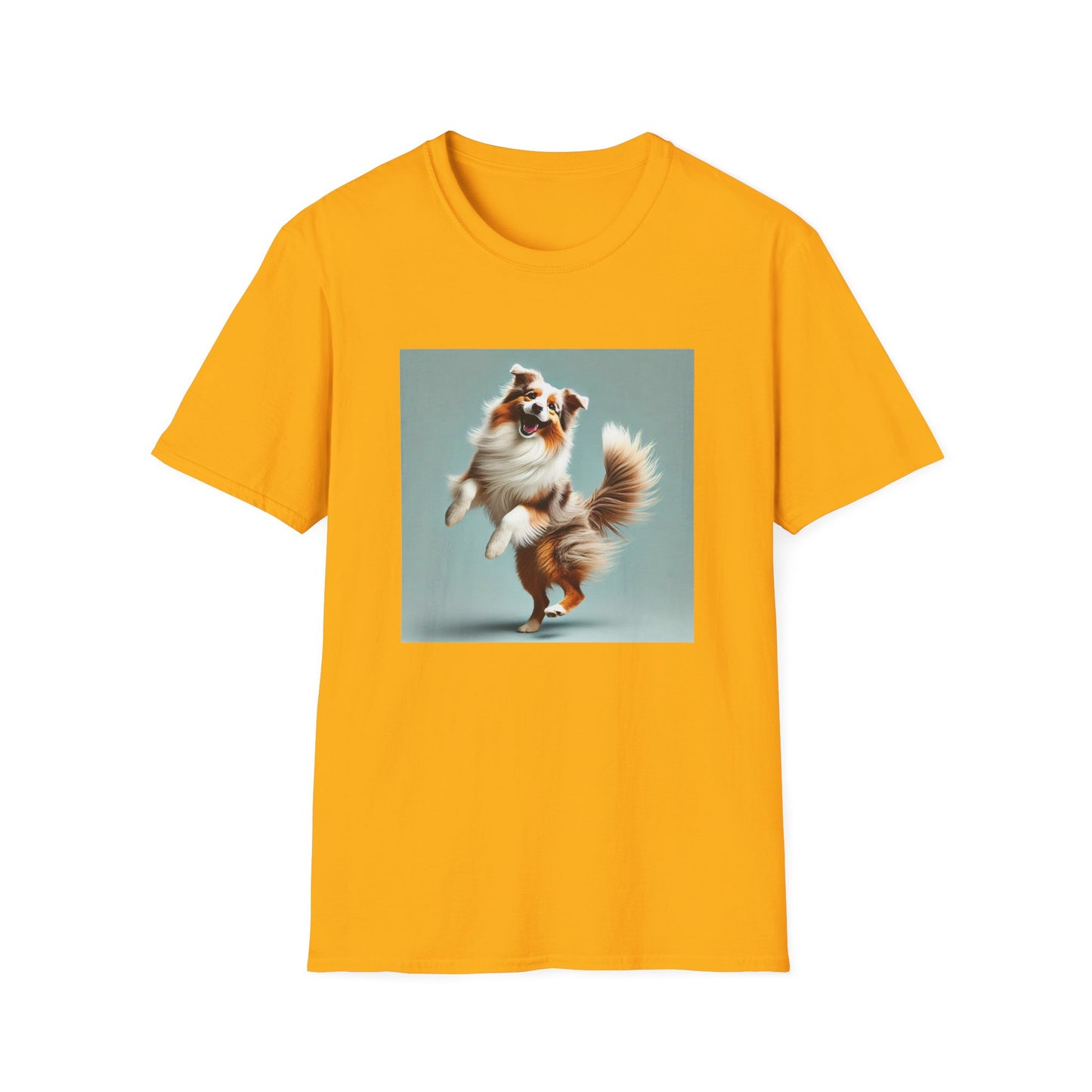 Dog Lover T-Shirt - Dancing Dog Australian Shepherd T-Shirt Printify S Gold