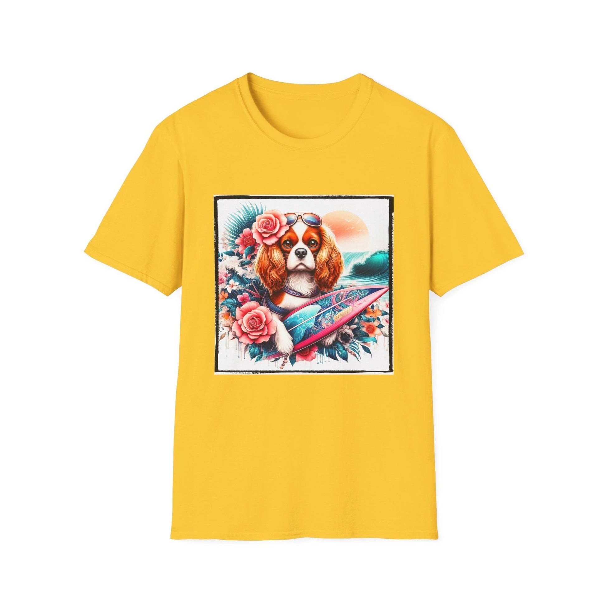 Cavalier King Charles Spaniel Surfer Girl T Shirt For Dog Lovers Cavalier Fans Beach Tee T-Shirt Printify