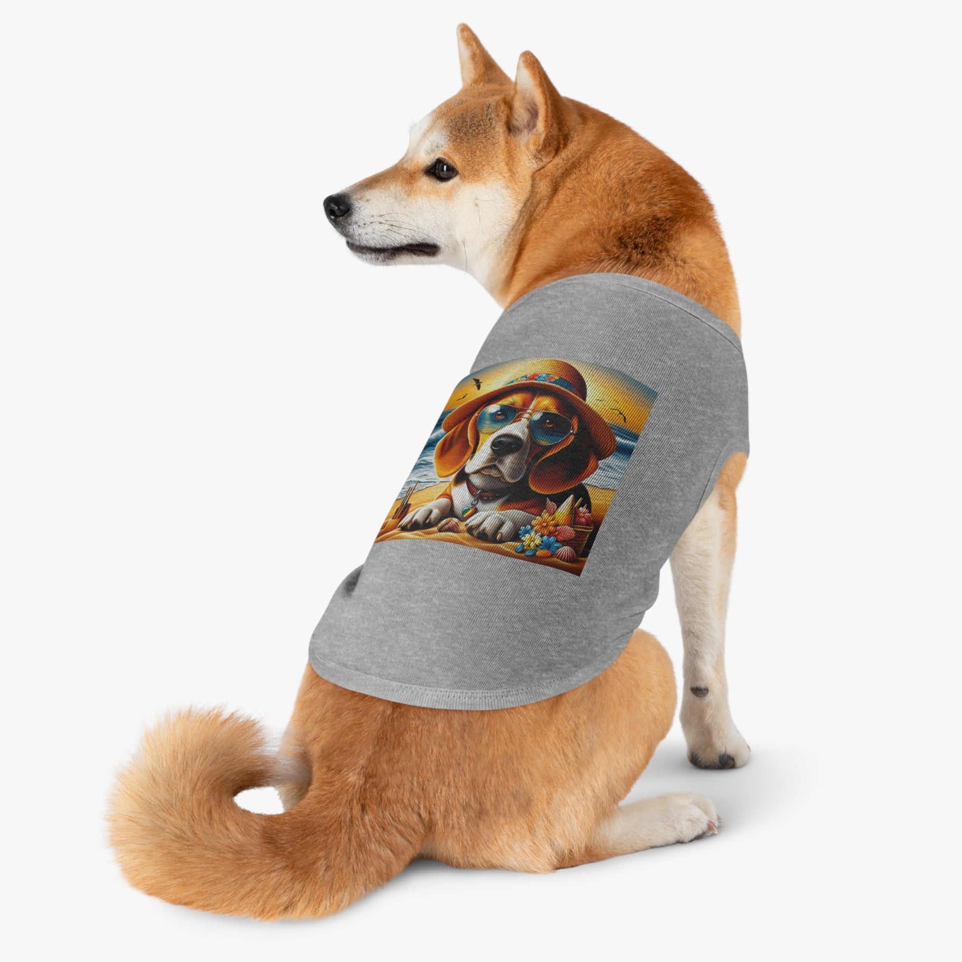 Pet Tank Top Beagle At Beach In Hat Pets Printify   