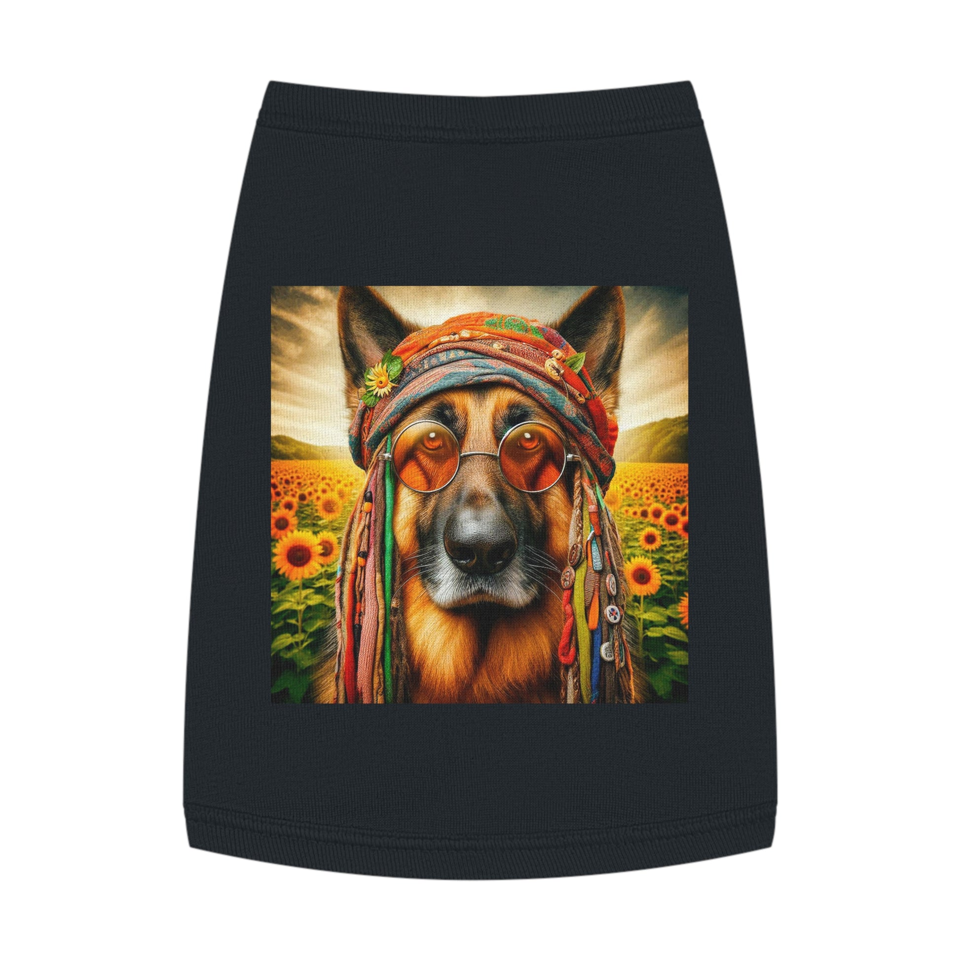 German Shepherd flower hippie Pets Printify M Black
