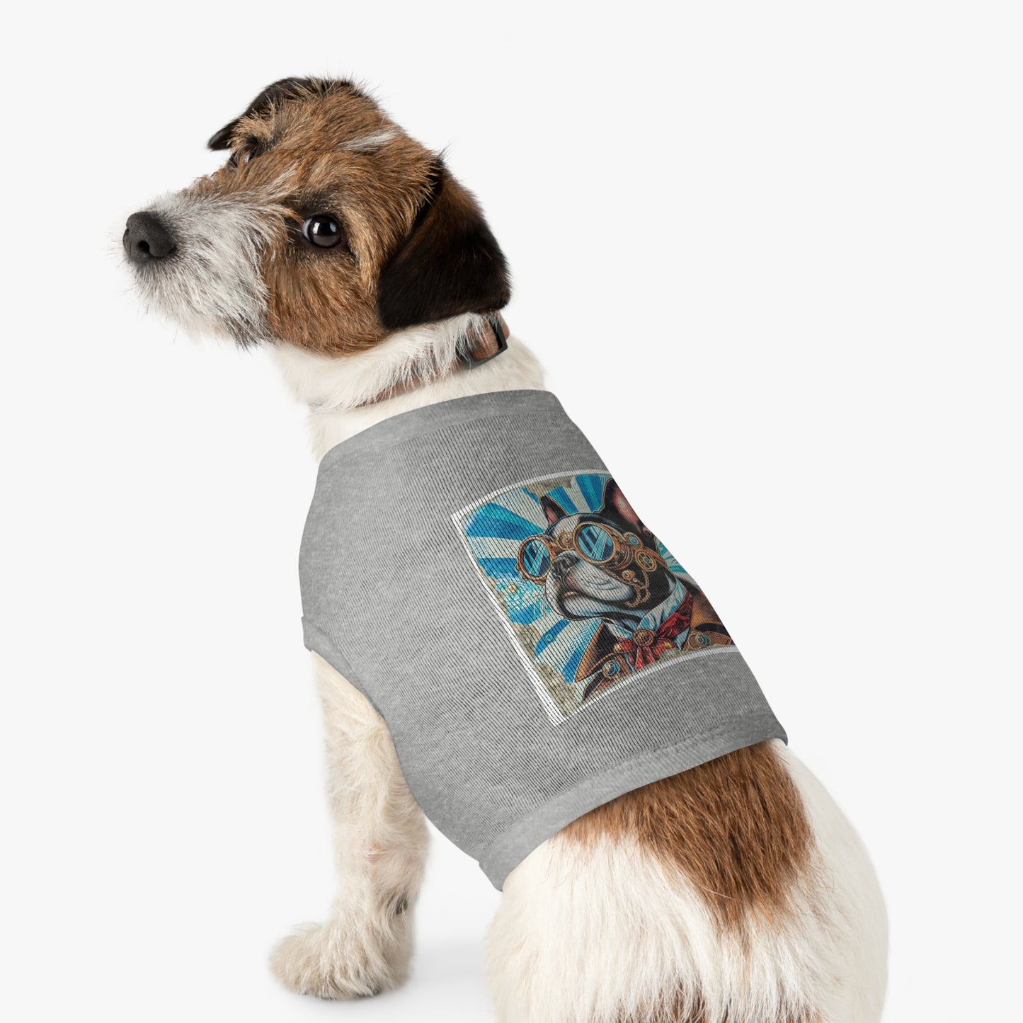 Pet Tank Top Boston Terrier Blue Steampunk Pets Printify   