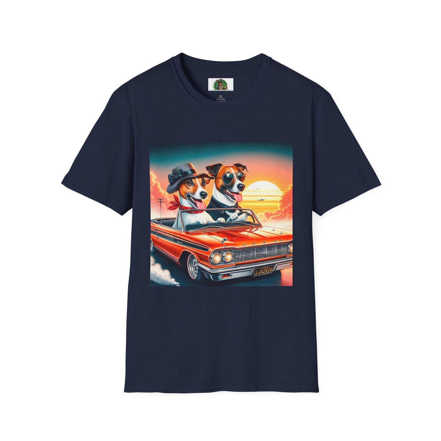 Wacky Jack Russell Couple In Car T-Shirt Printify S Navy