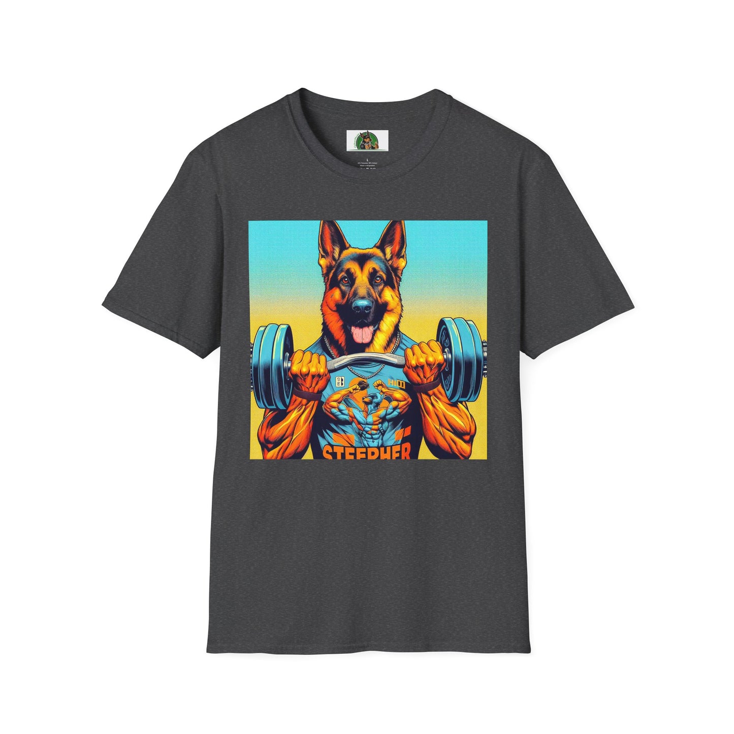 German Shepherd working out T-Shirt Printify Dark Heather S
