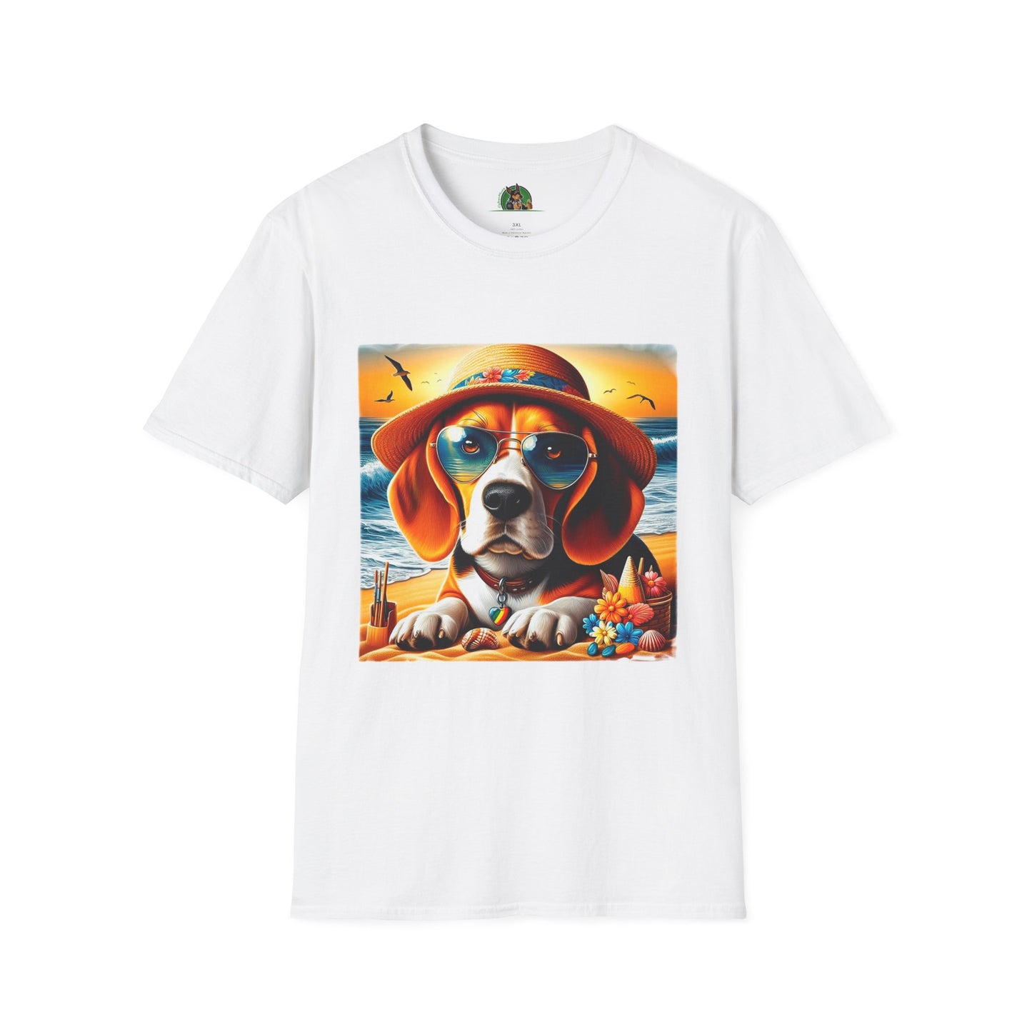 Beagle Wearing Sun Hat At The Beach T-Shirt Printify XS White 