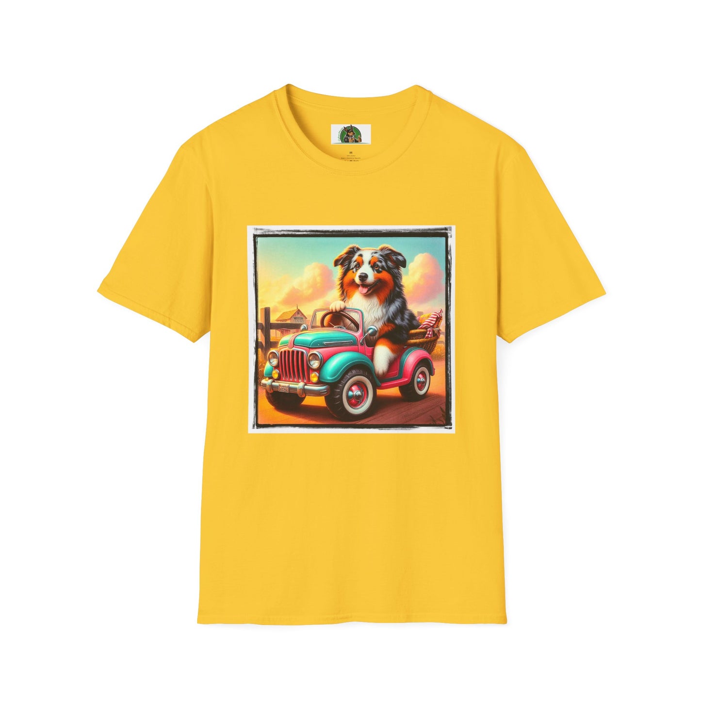 Wacky Australian Shepherd Dog In Mini Truck T-Shirt Printify S Daisy 