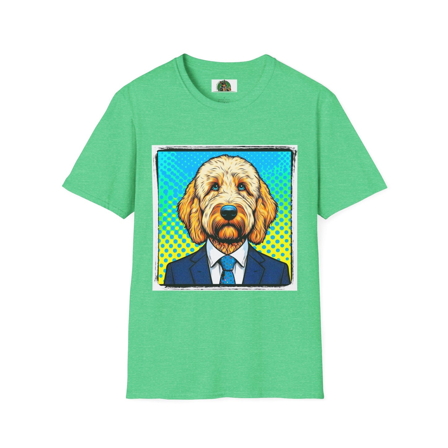 Golden Doodle blue suit t shirt T-Shirt Printify S Heather Irish Green