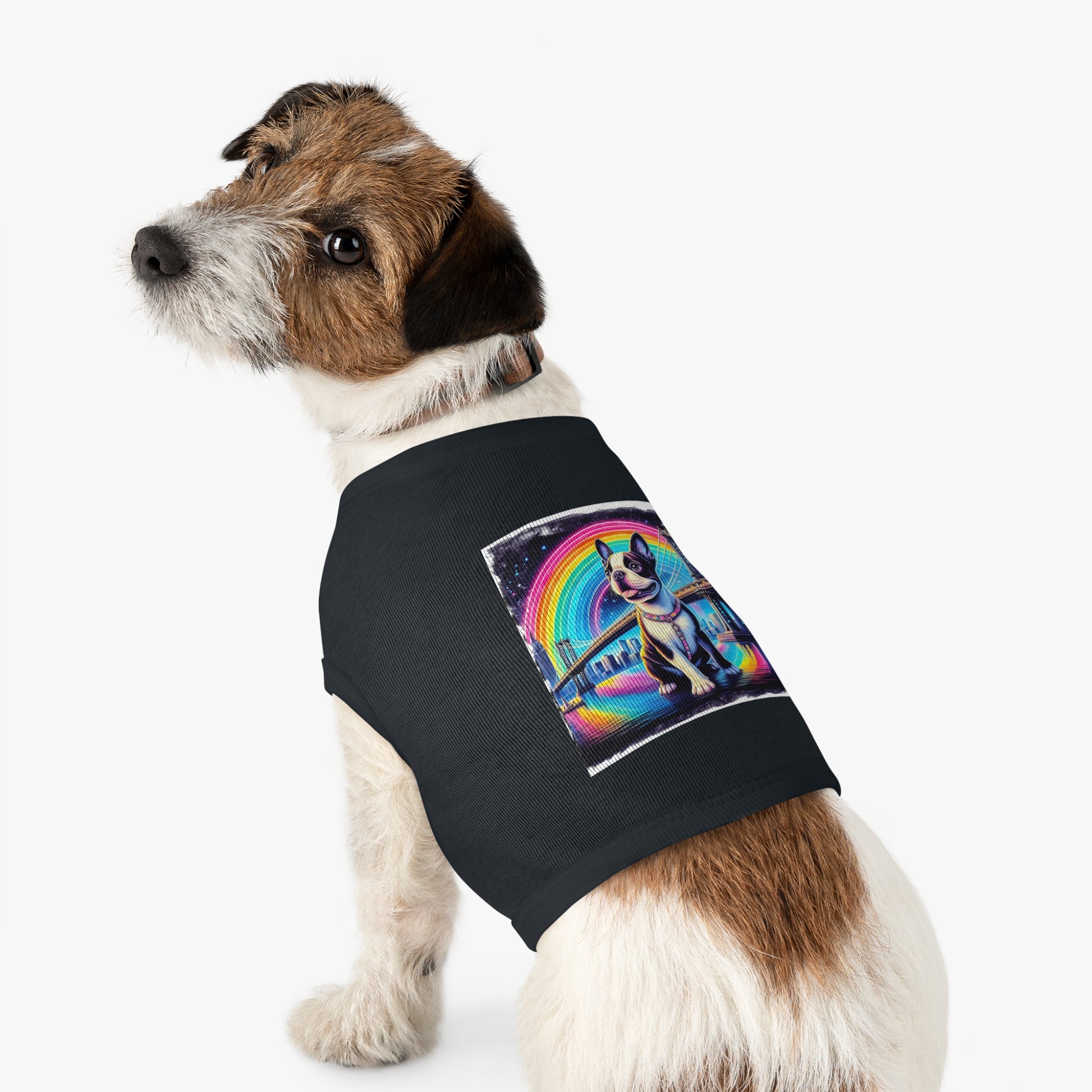 Pet Tank Top Boston Terrier Dog Sitting By Rainbow Bridge Pets Printify   